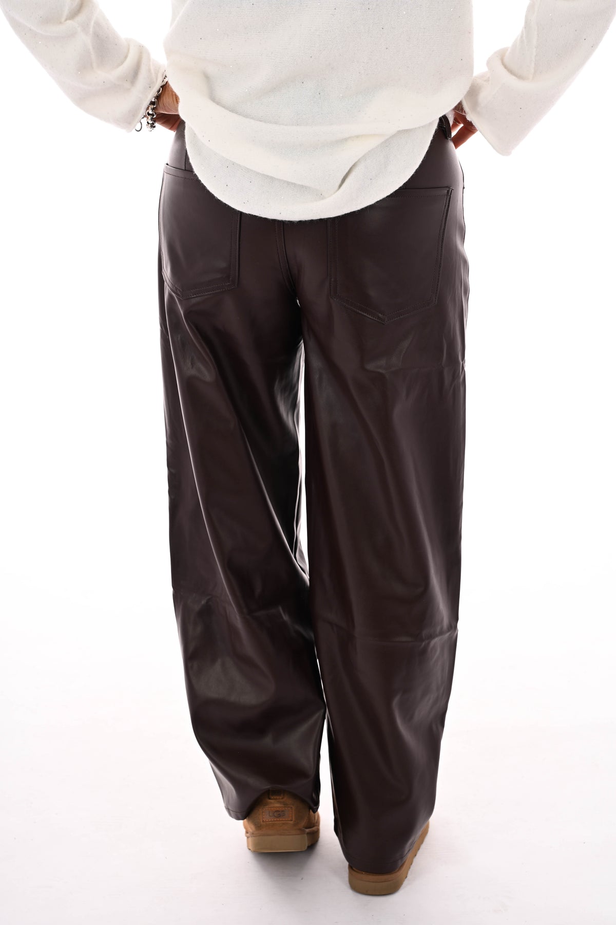 Laulia leatherlook baggy broek bruin