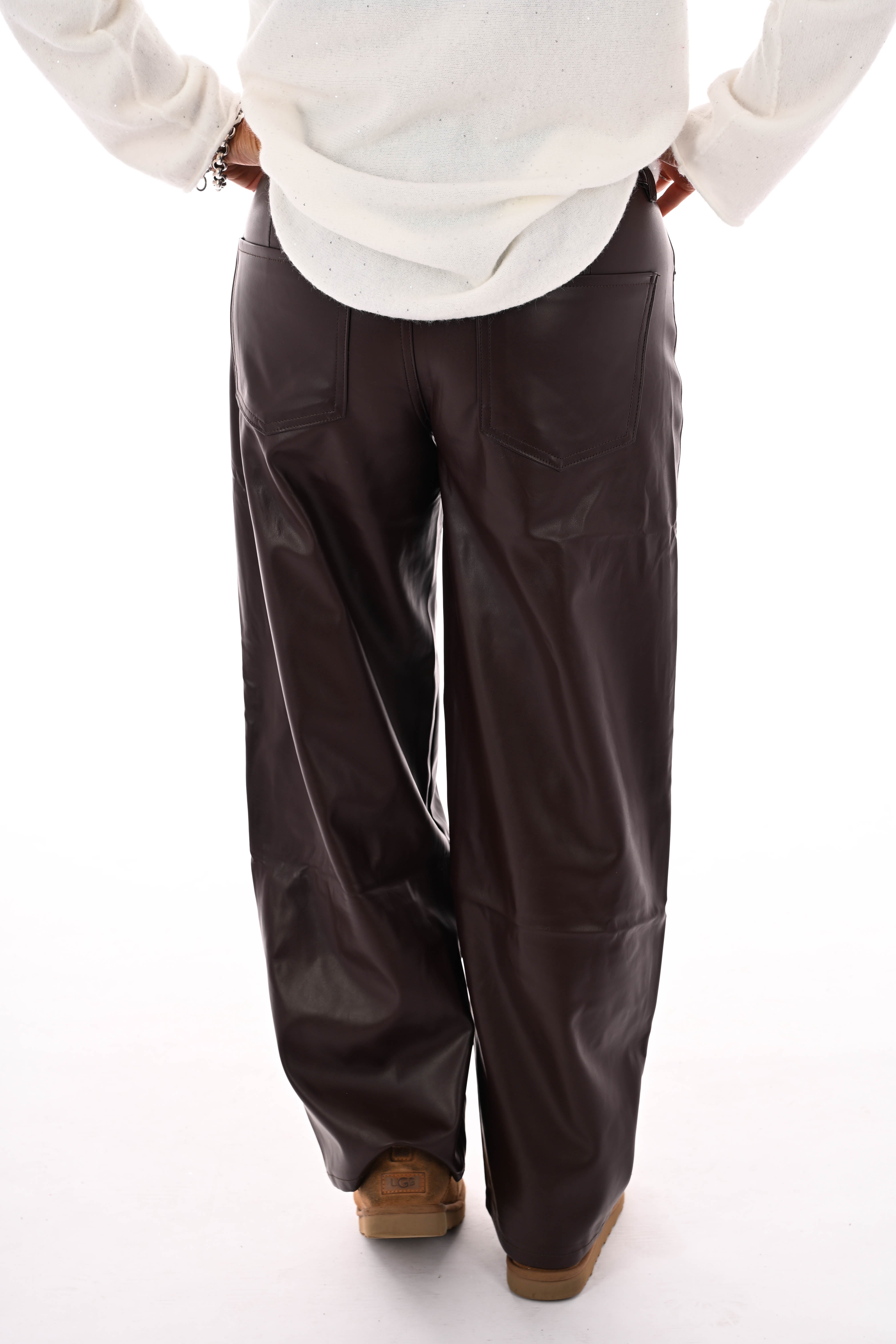 Laulia leatherlook baggy broek bruin