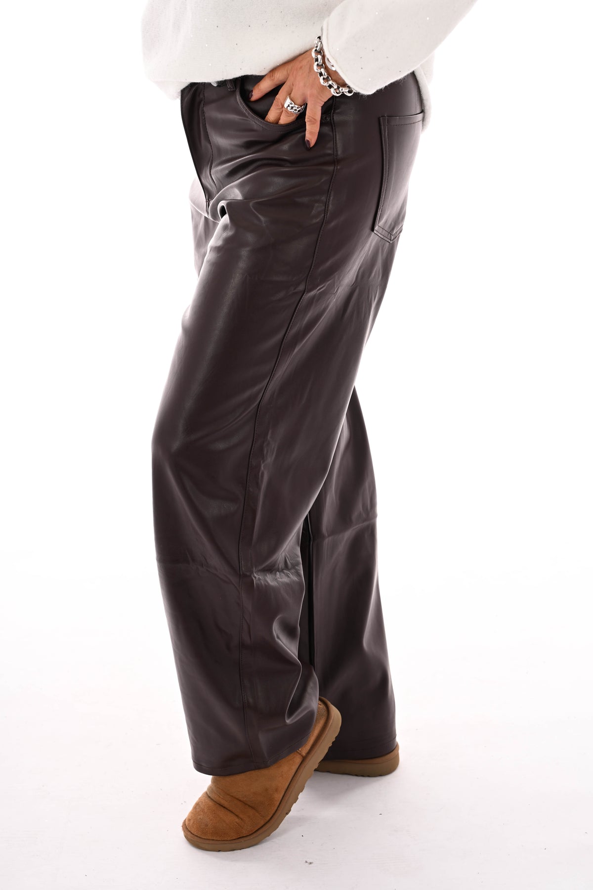 Laulia leatherlook baggy broek bruin