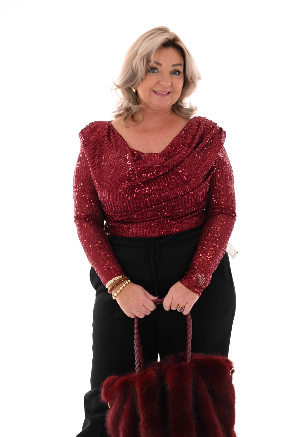 Body watervalhals pailletten bordeaux