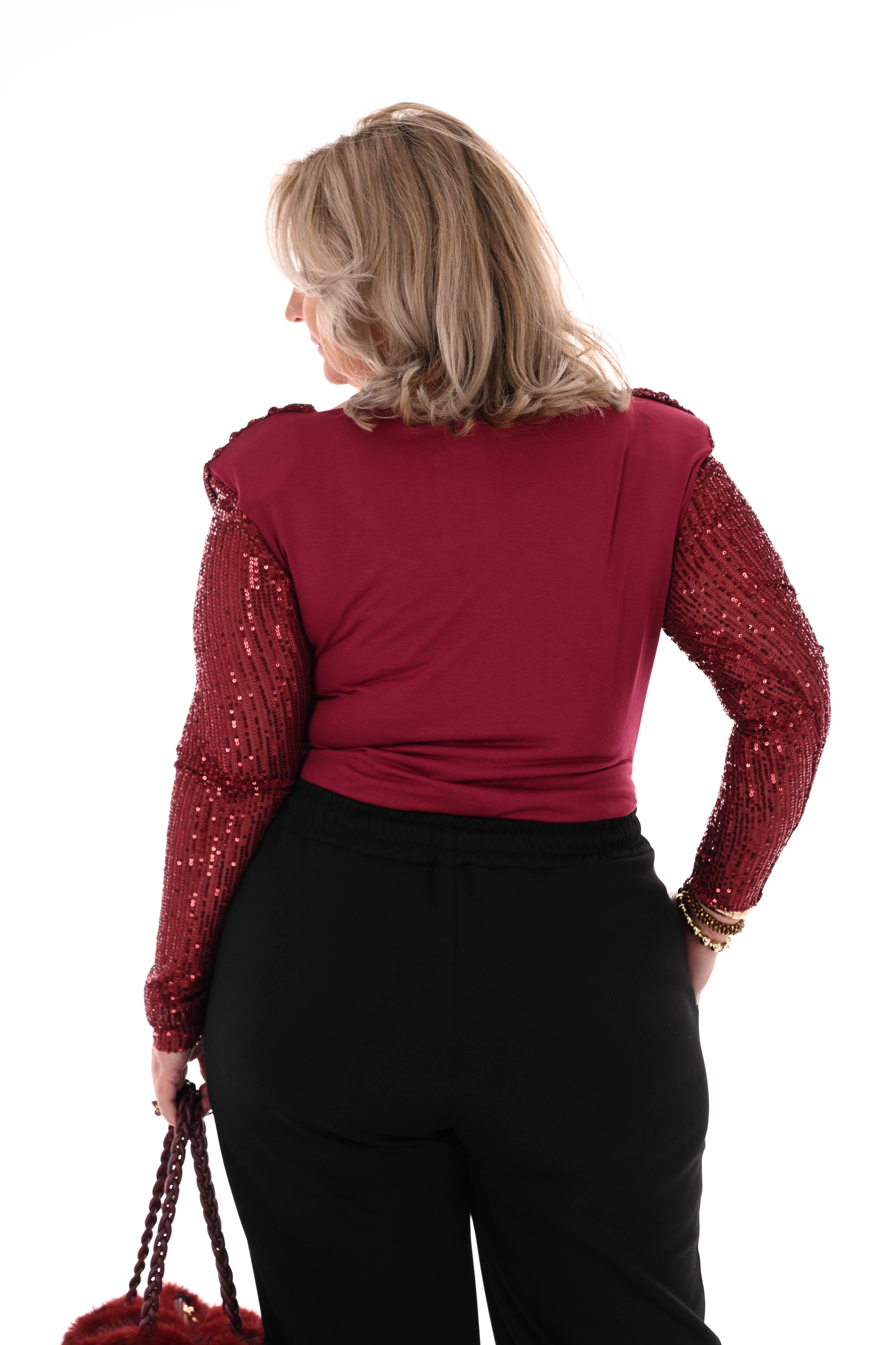 Body watervalhals pailletten bordeaux