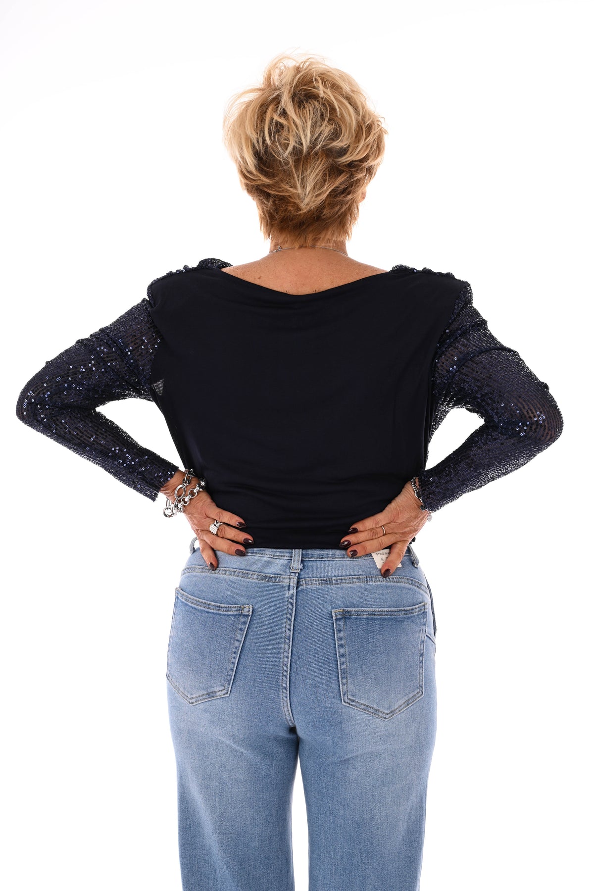 Body watervalhals pailletten marineblauw