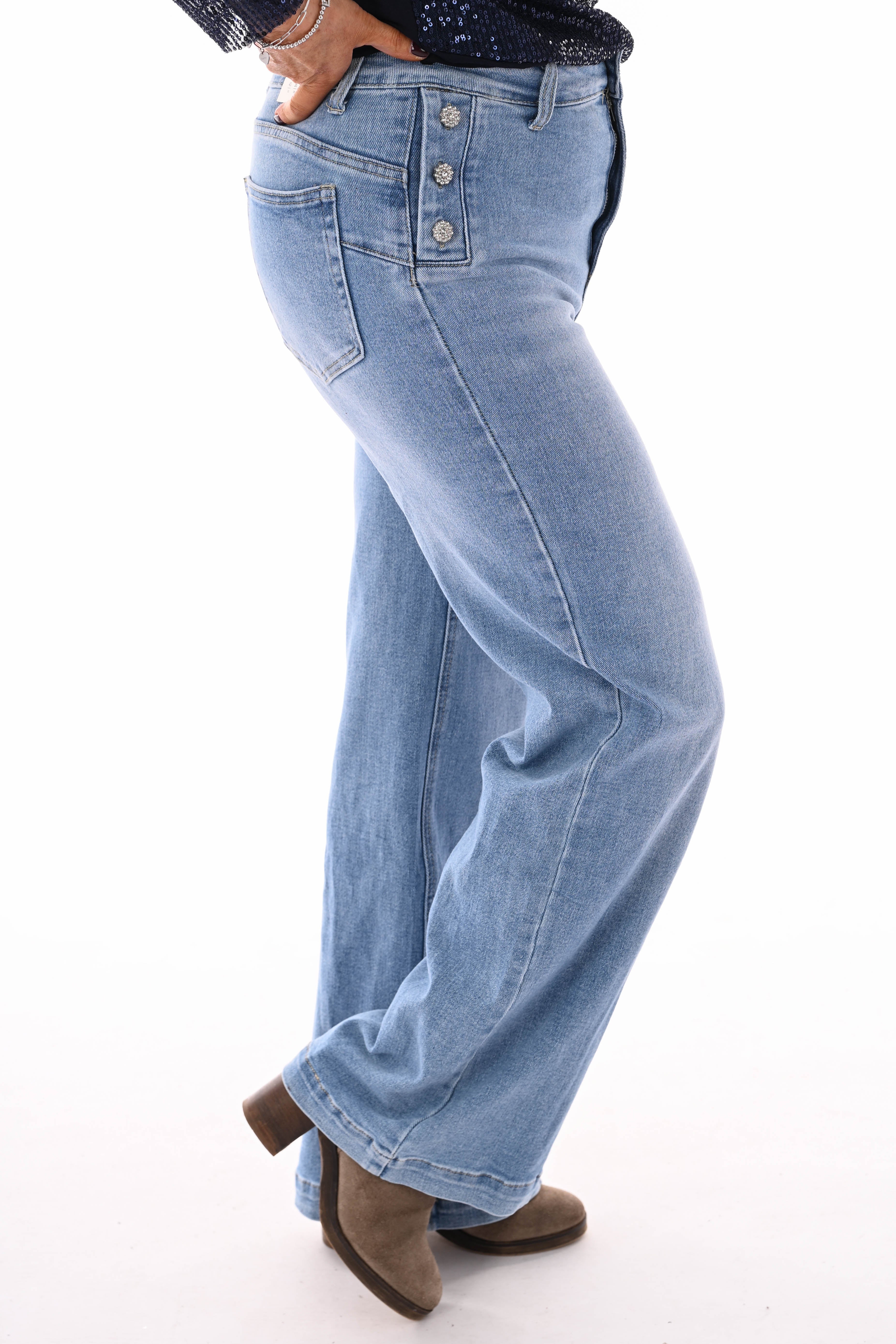 Redberry wide leg met sierknopen lichtblauw