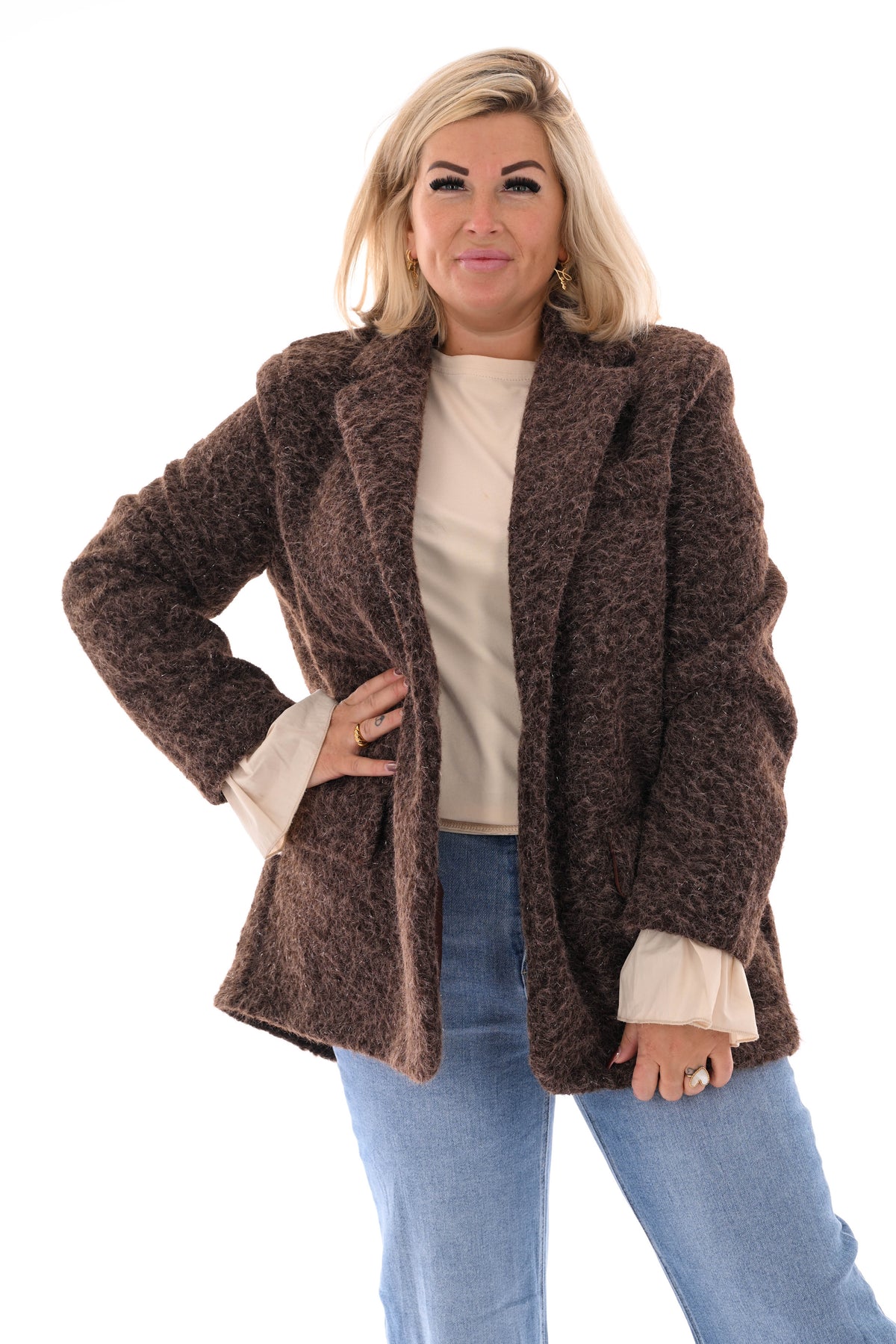 Wavy boucle blazer bruin