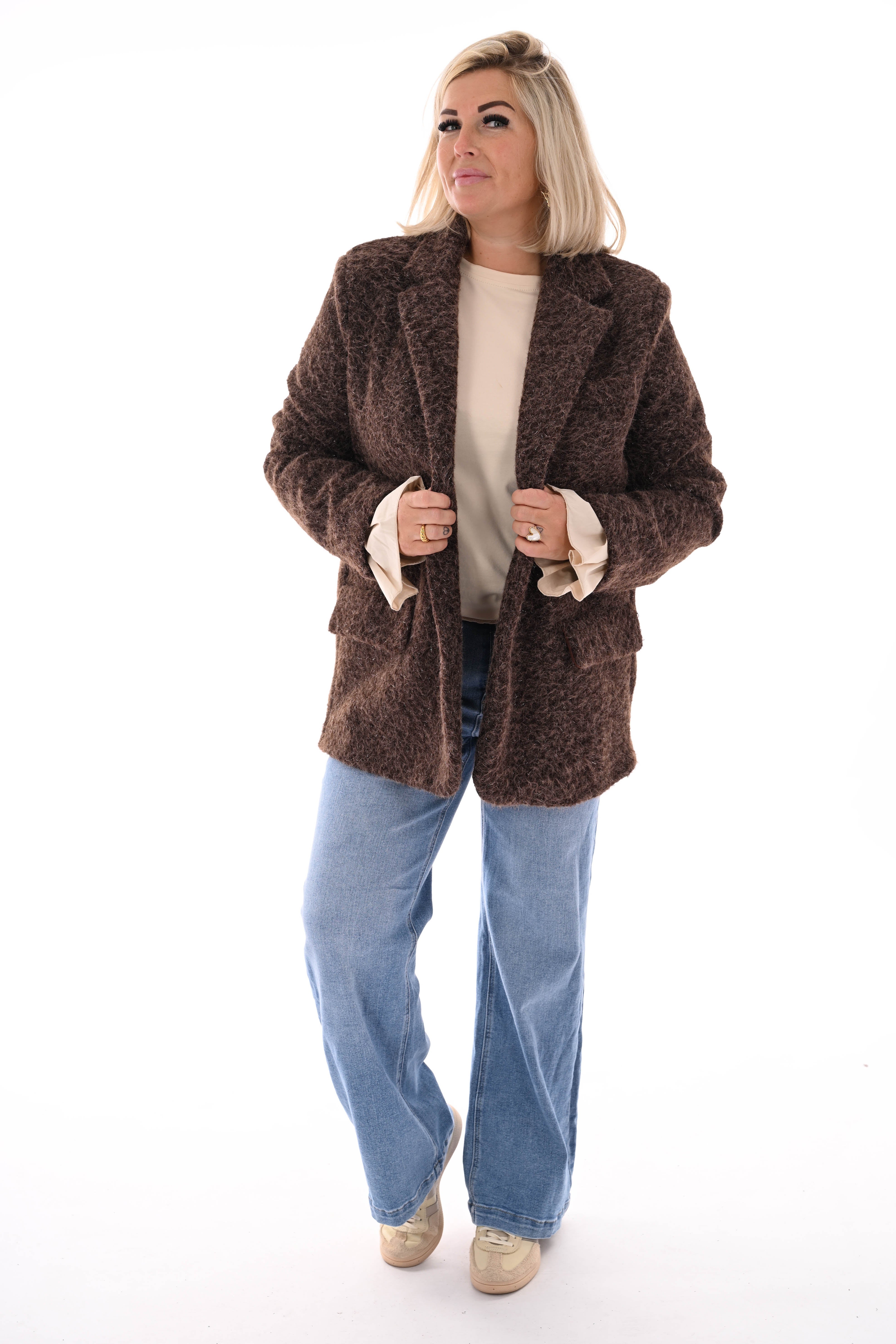 Wavy boucle blazer bruin