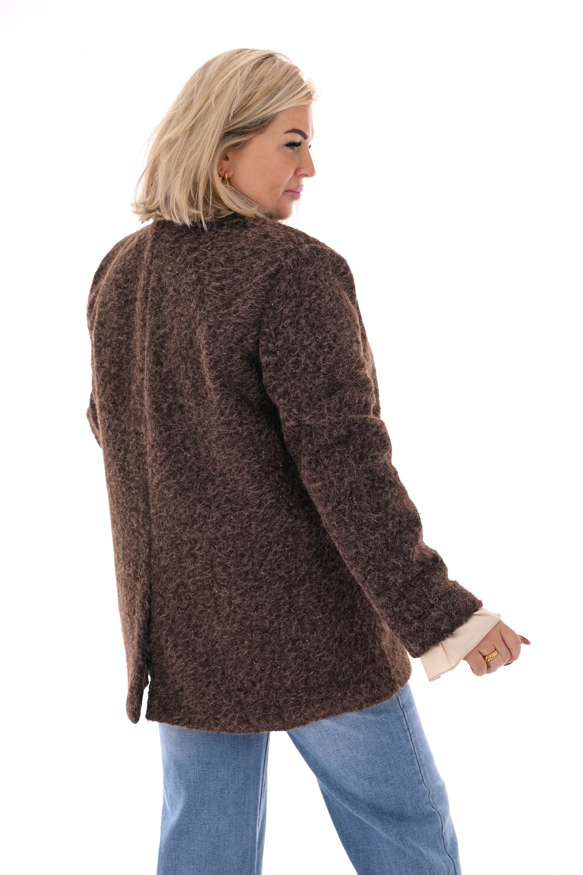 Wavy boucle blazer bruin