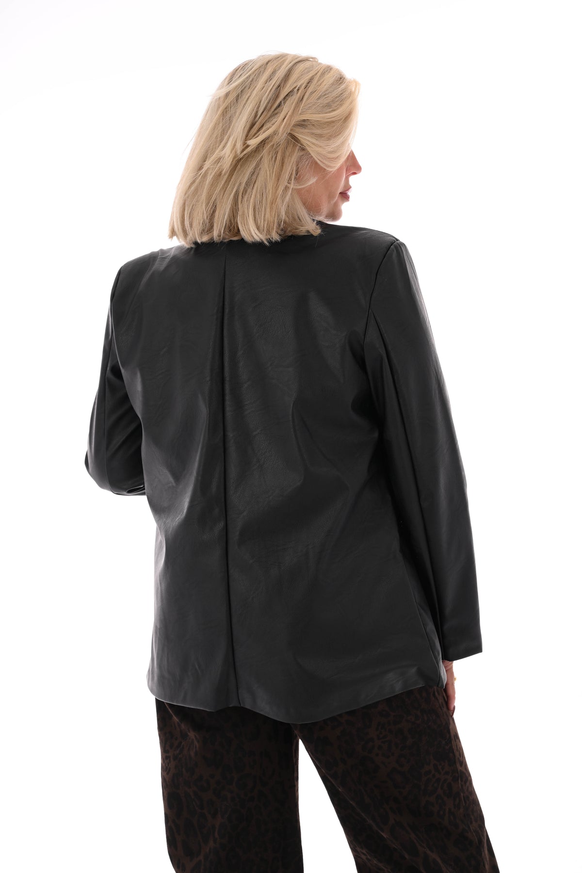 Leatherlook blazer uni zwart