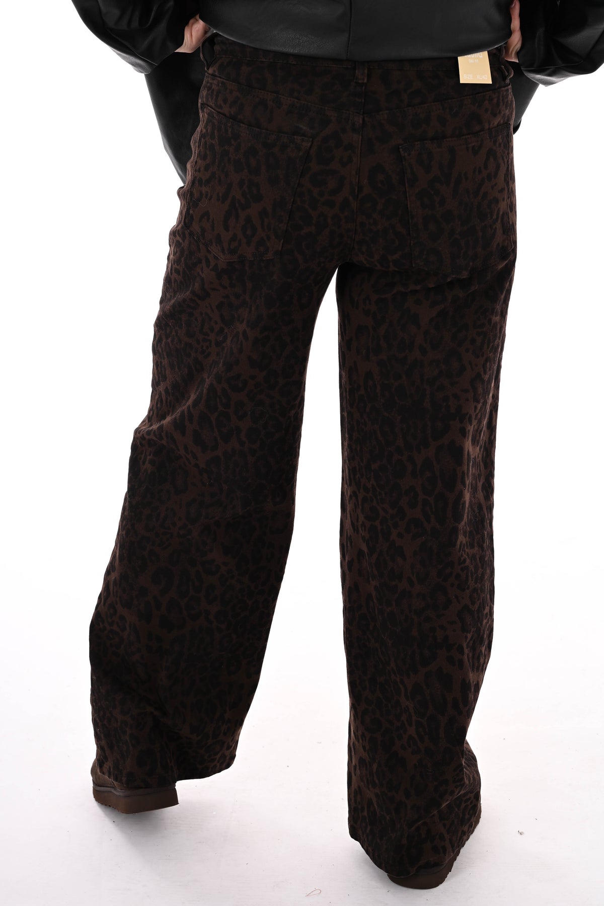 Laulia panterprint broek dad fit donkerbruin