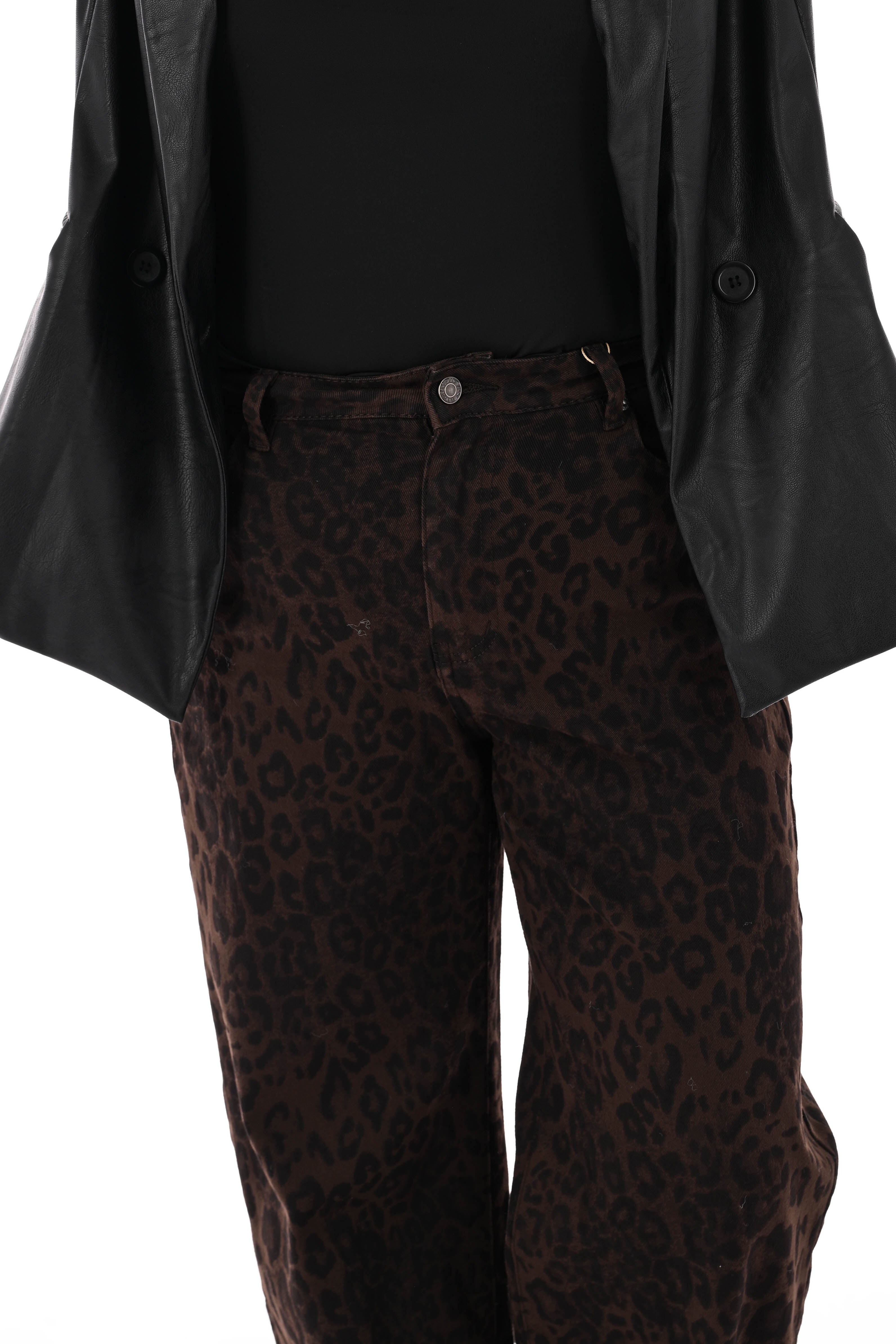 Laulia panterprint broek dad fit donkerbruin