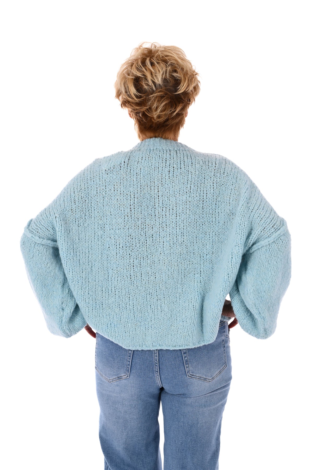 Grof gebreid vest met knopen lichtblauw