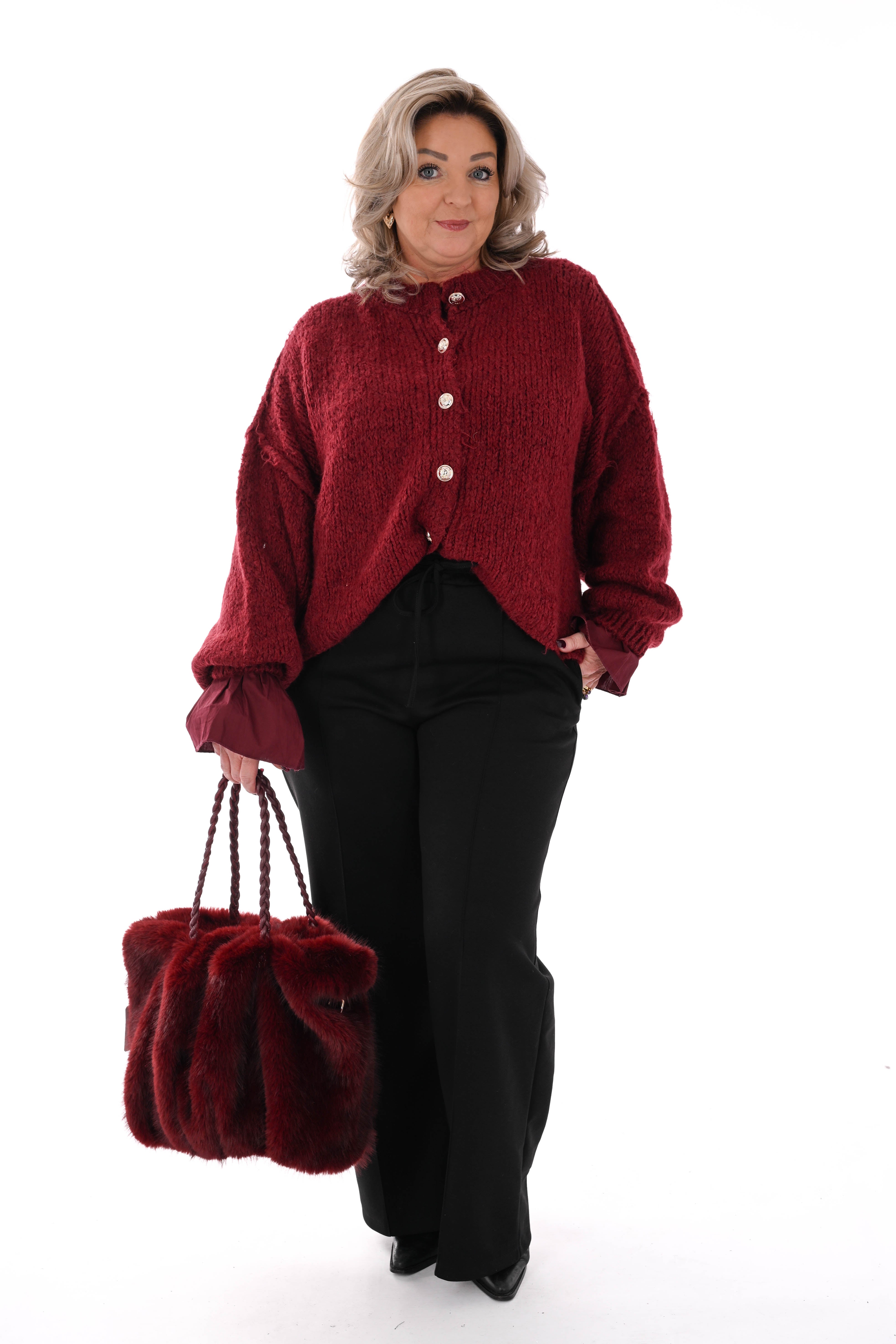 Grof gebreid vest met knopen bordeaux