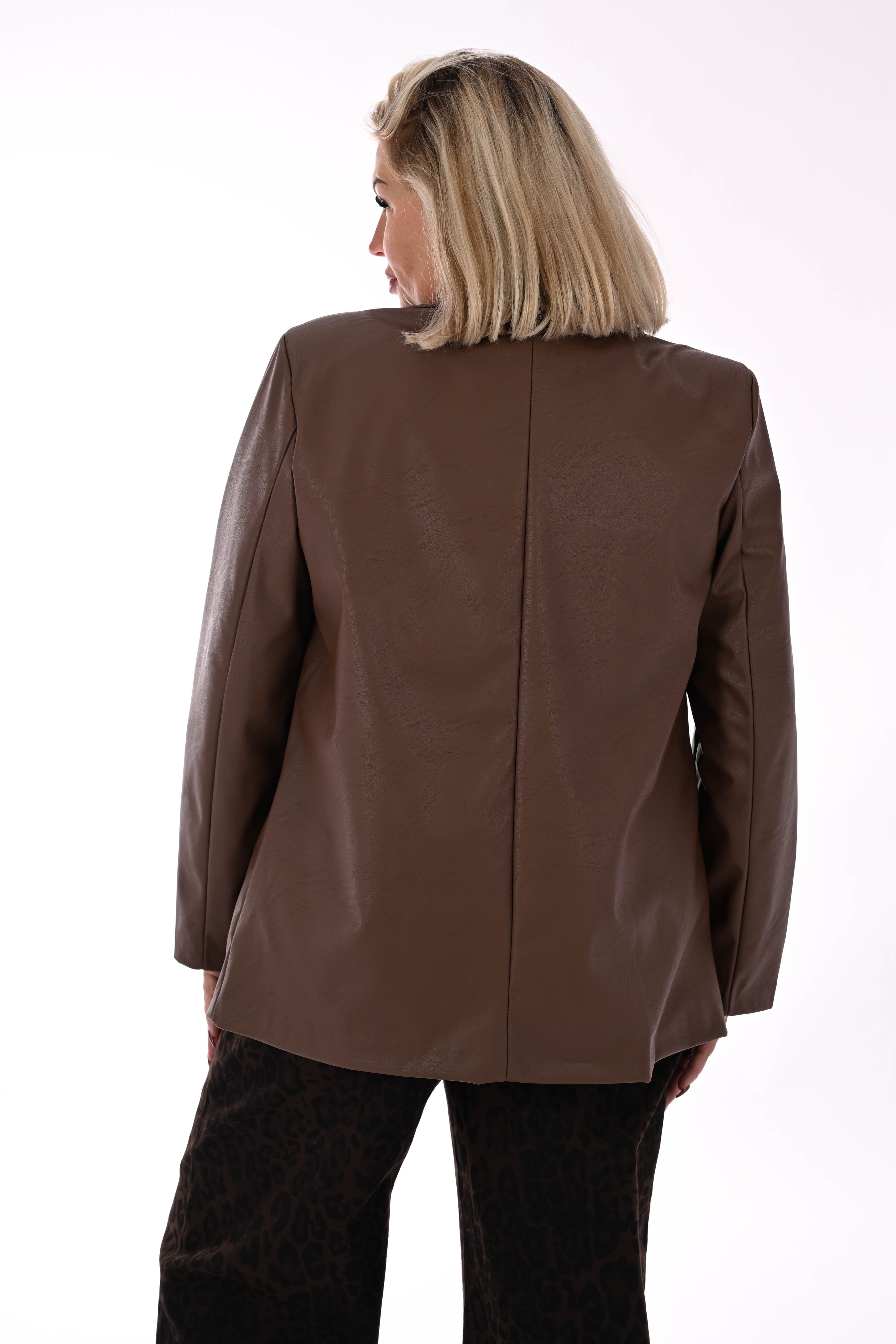 Leatherlook blazer uni bruin