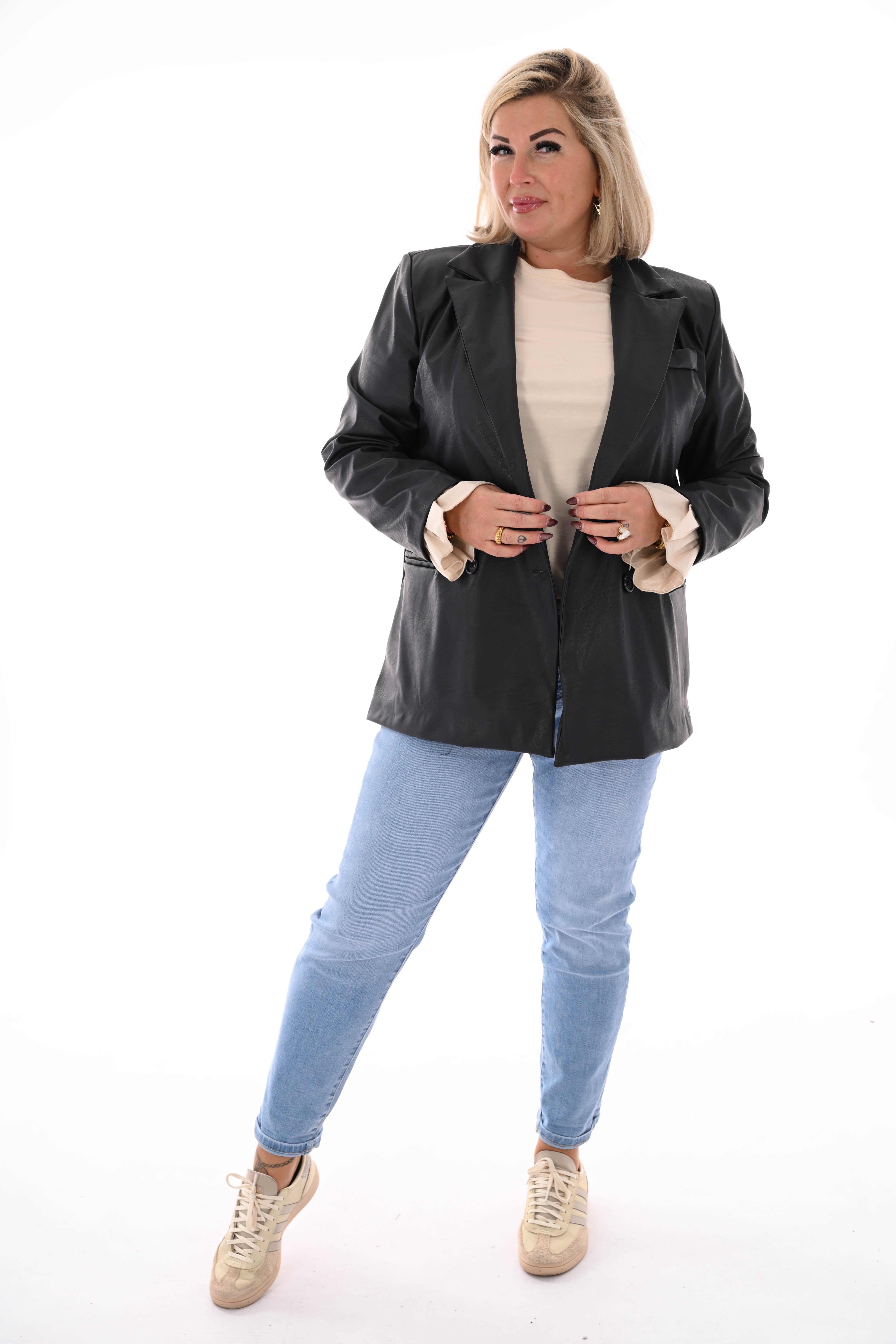 Leatherlook blazer uni marineblauw