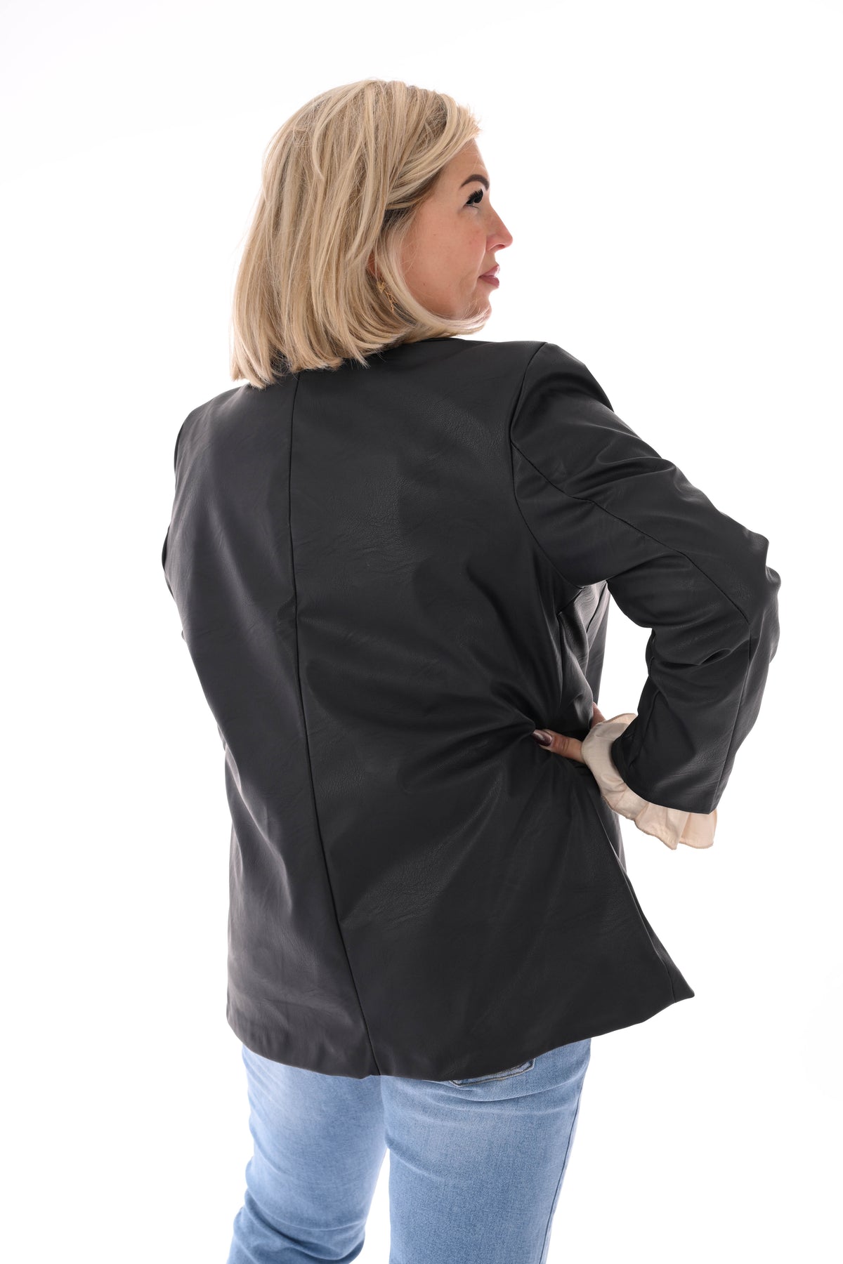 Leatherlook blazer uni marineblauw