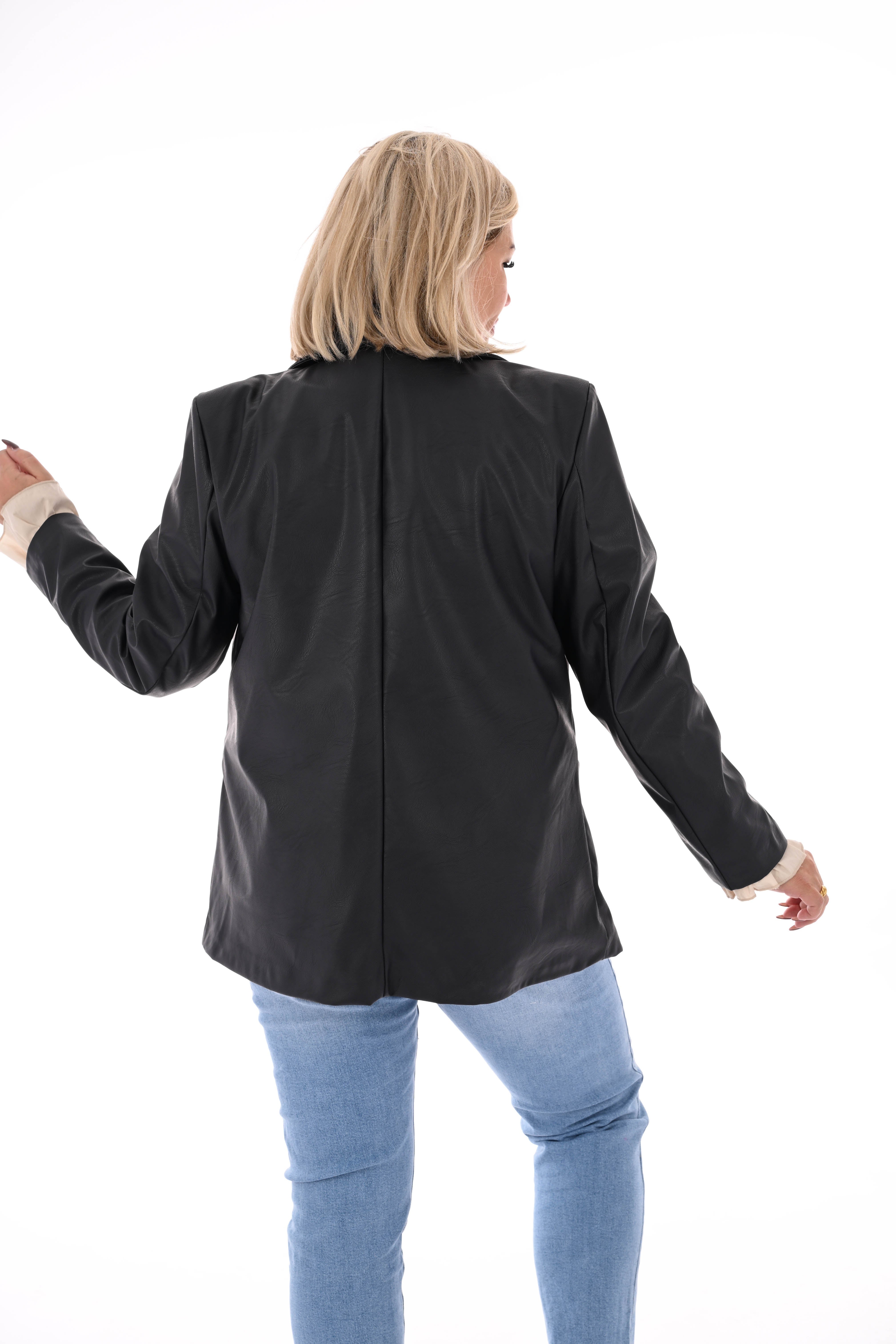 Leatherlook blazer uni marineblauw