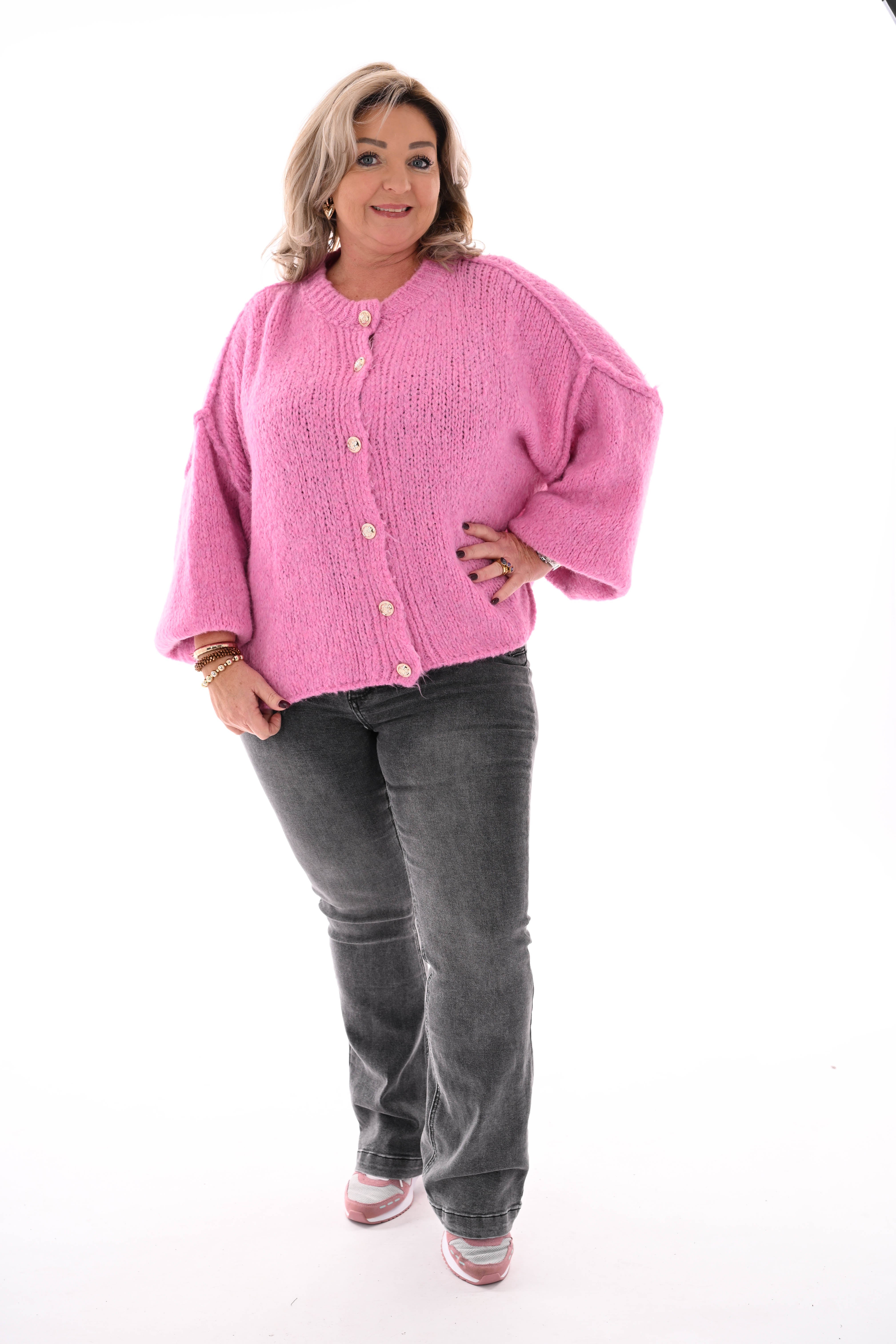 Grof gebreid vest met knopen roze