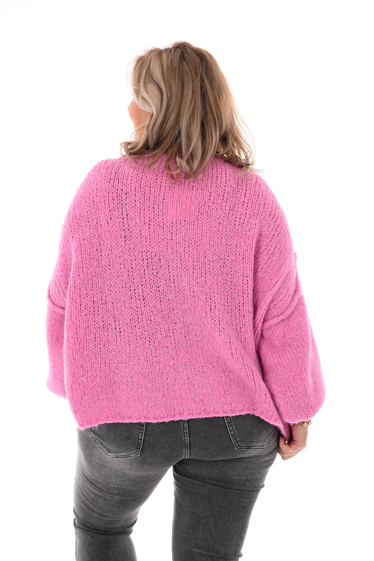 Grof gebreid vest met knopen roze