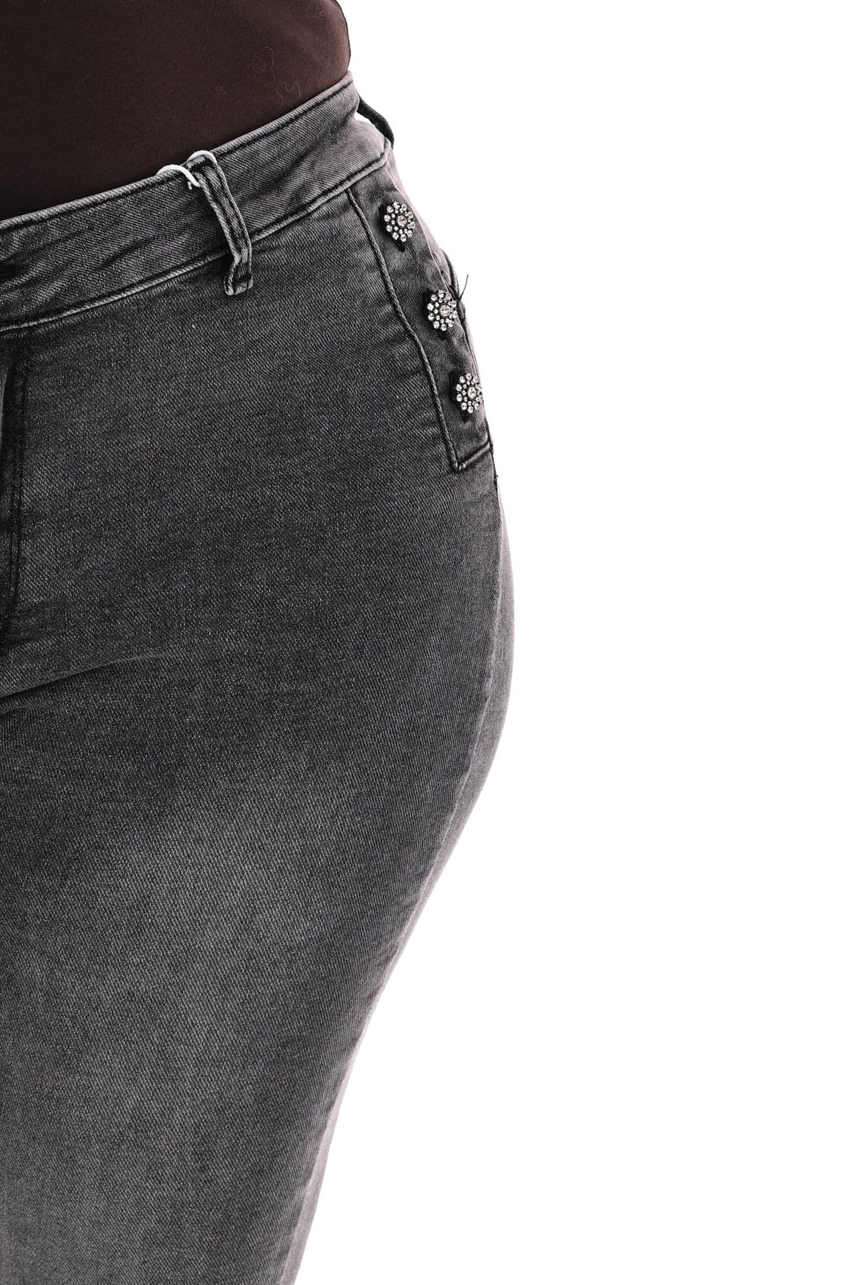 Redberry flared jeans met sierknopen gemeleerd antraciet