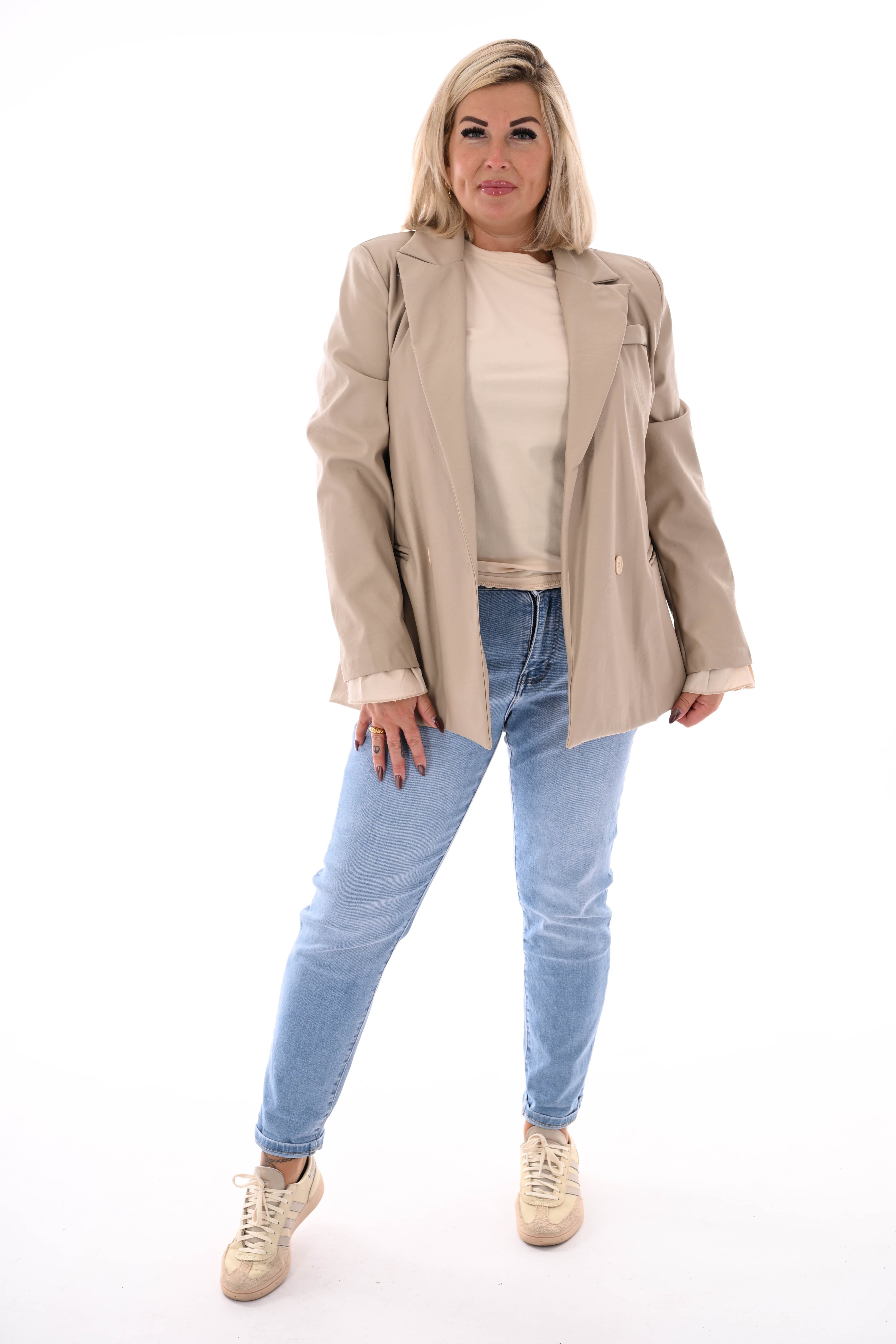 Leatherlook blazer uni beige