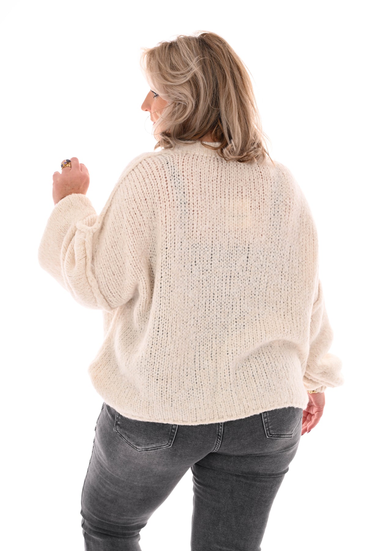 Grof gebreid vest met knopen roomwit