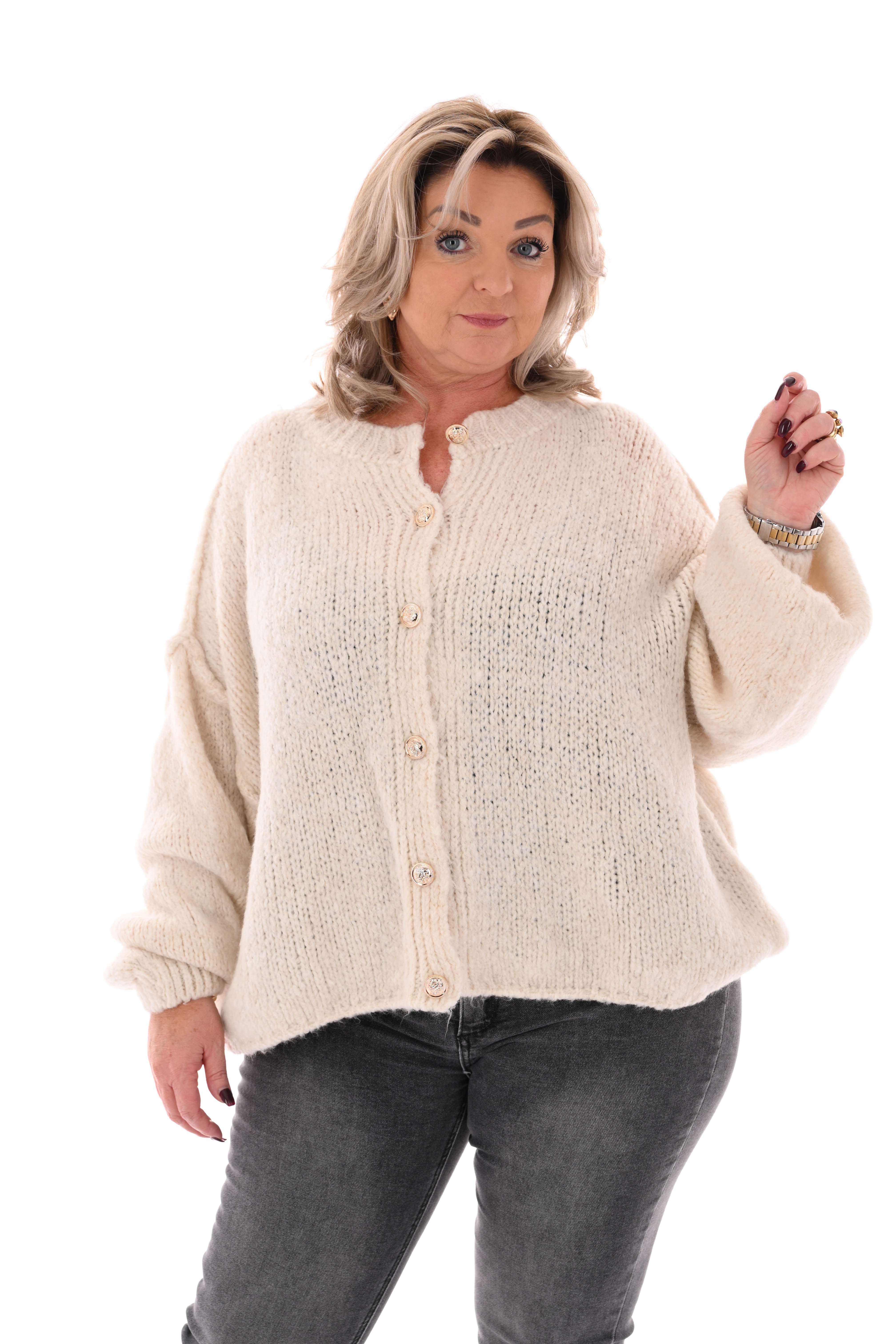 Grof gebreid vest met knopen roomwit