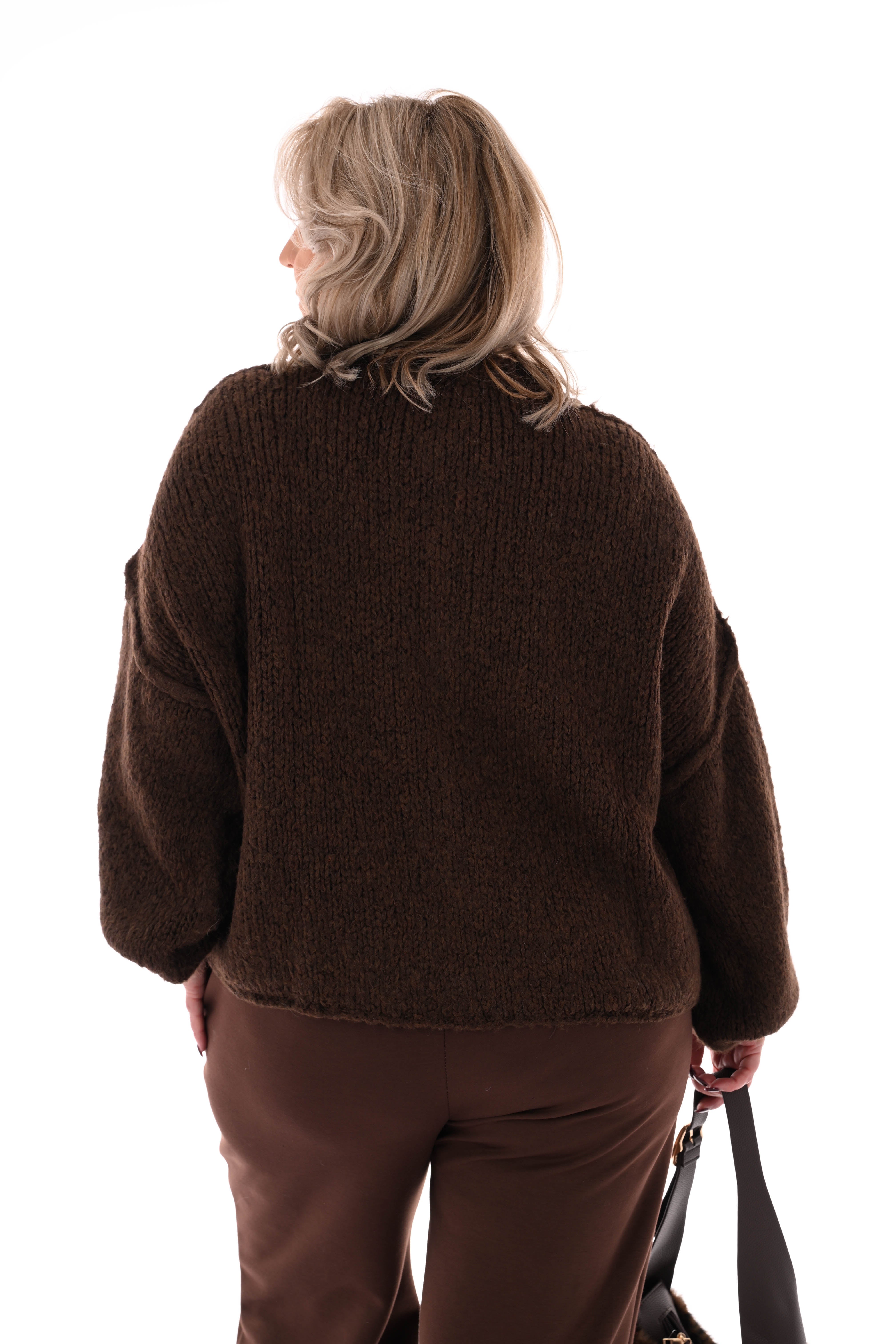 Grof gebreid vest met knopen donkerbruin