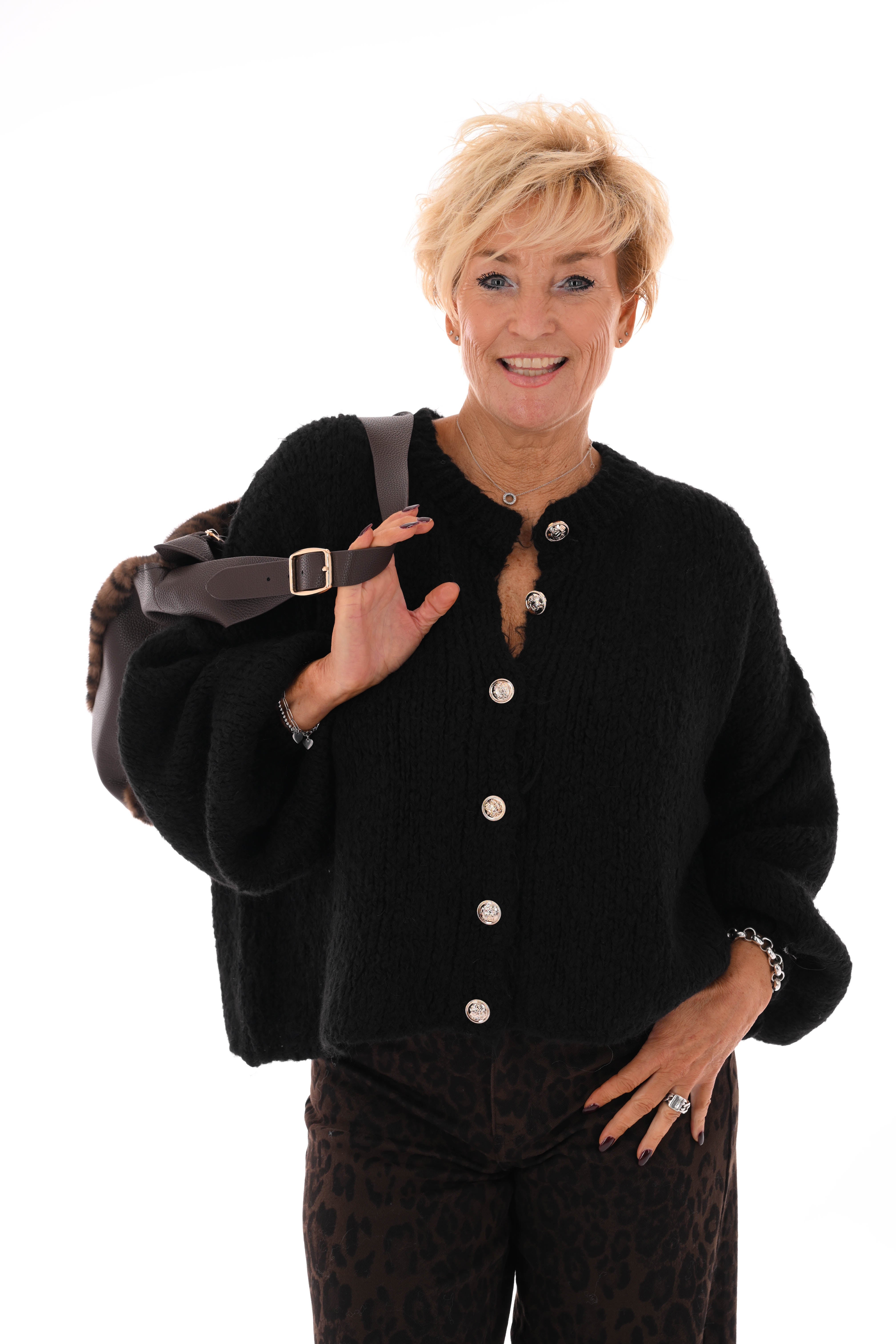 Grof gebreid vest met knopen zwart