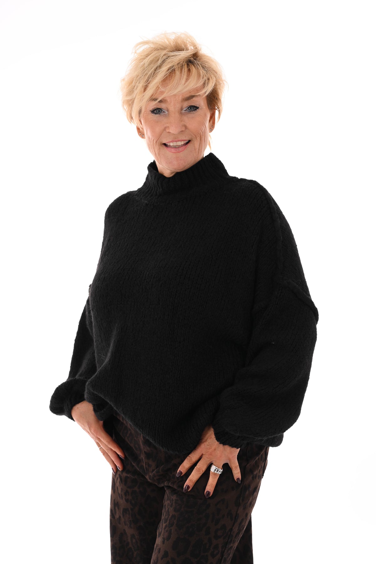 Grof gebreide turtle neck trui zwart