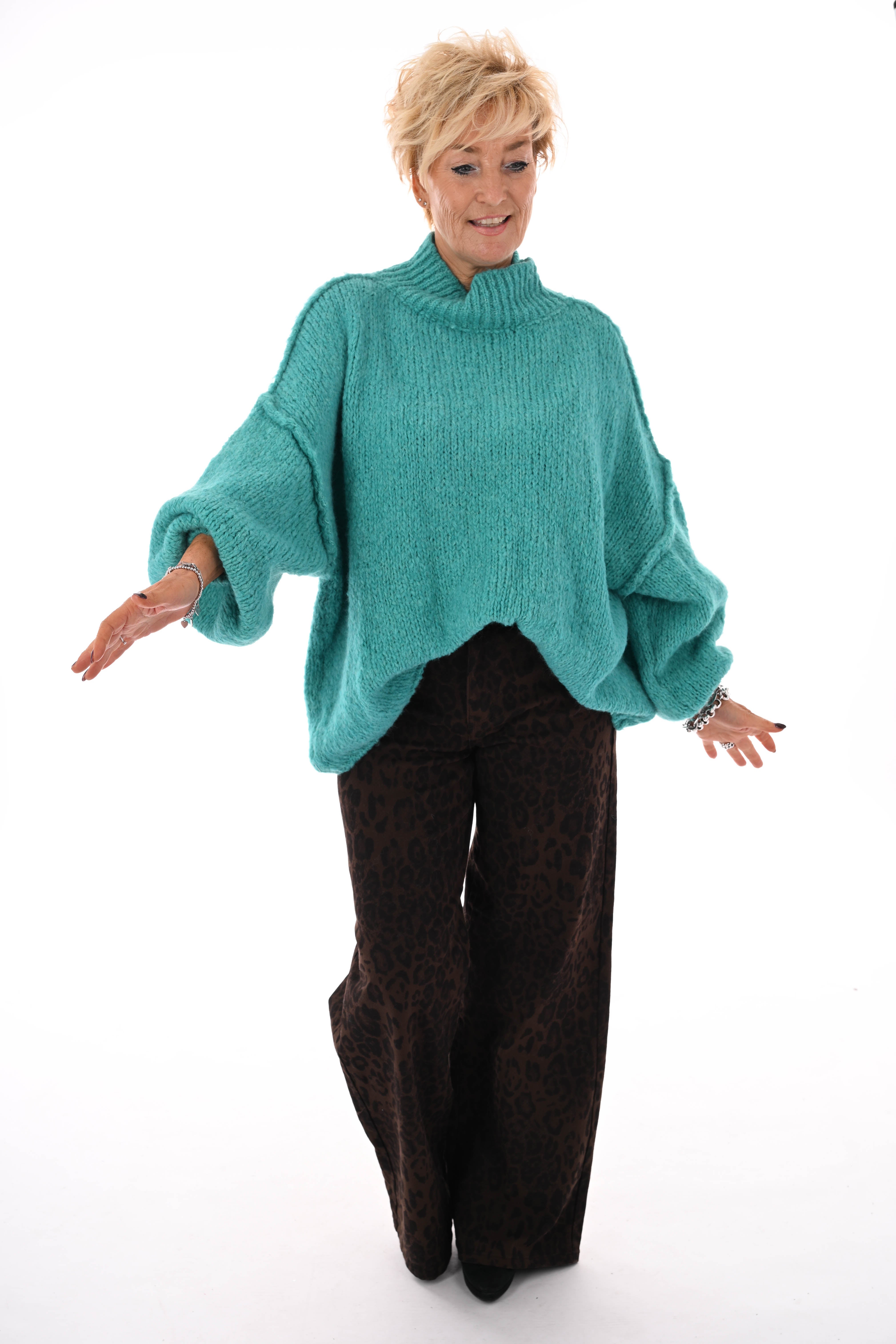 Grof gebreide turtle neck trui blauw