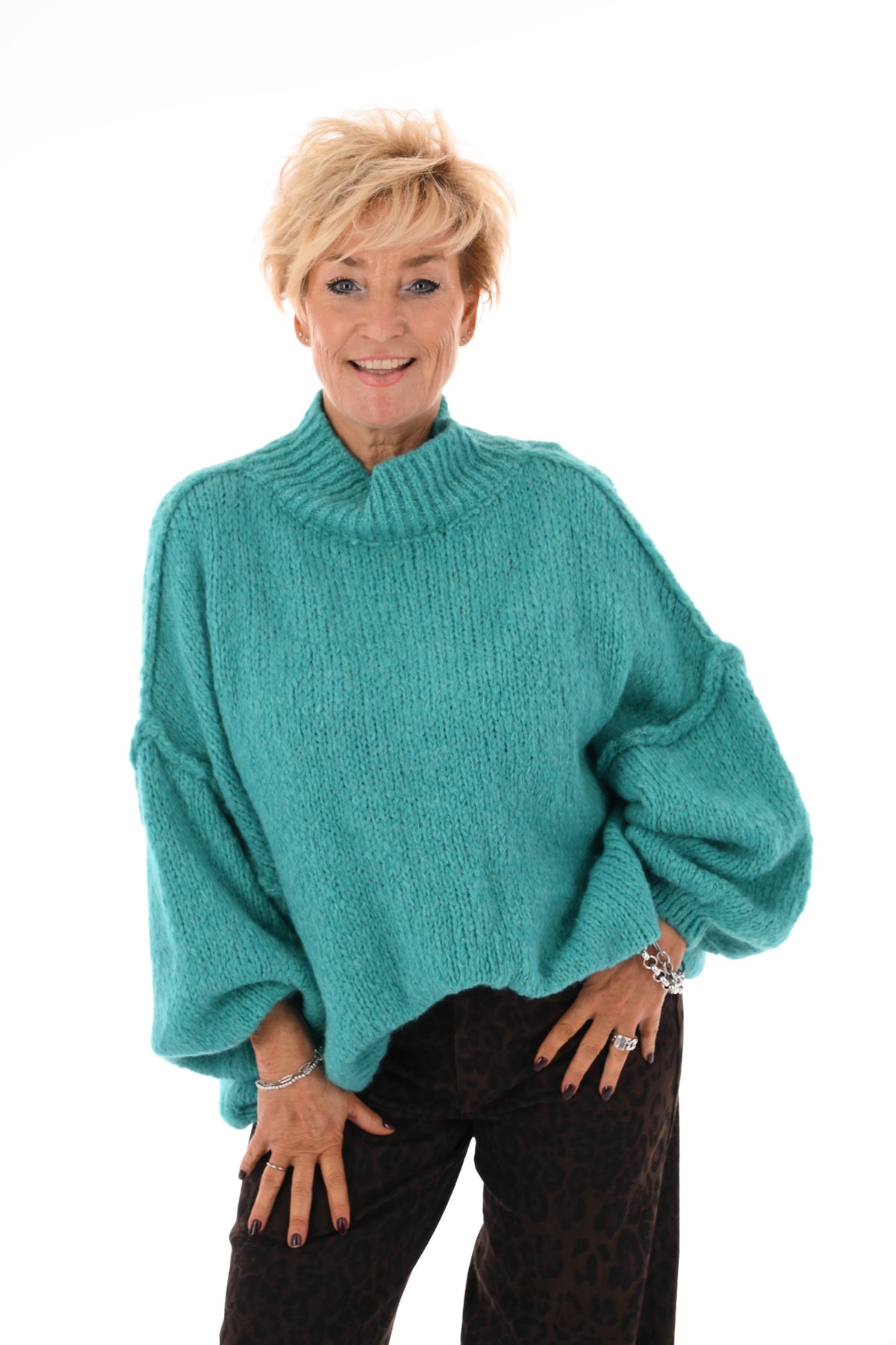 Grof gebreide turtle neck trui blauw