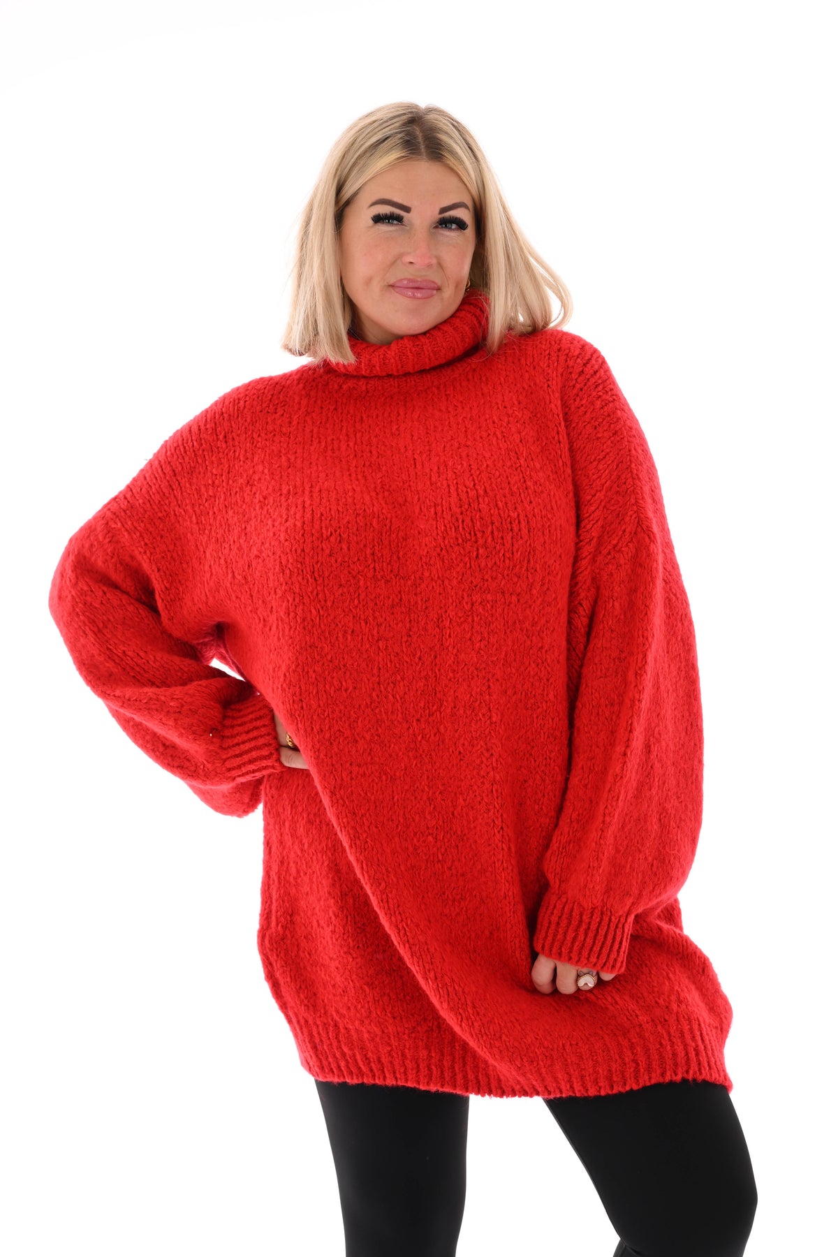 Tuniek grof gebreid met col rood