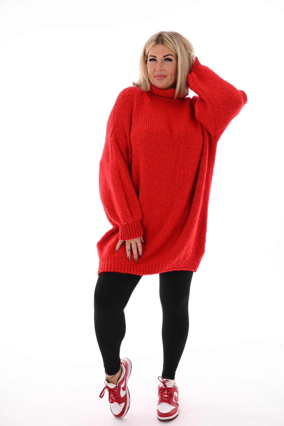 Tuniek grof gebreid met col rood