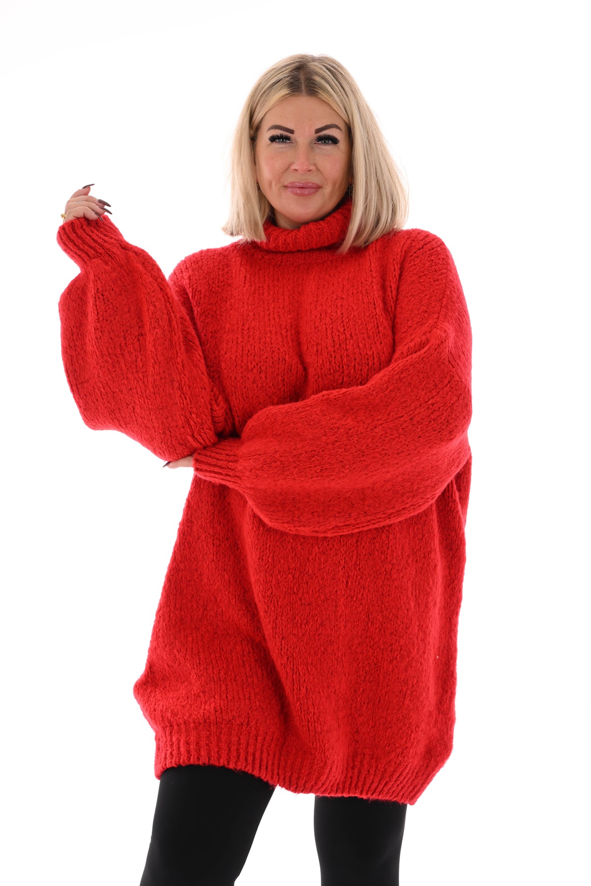 Tuniek grof gebreid met col rood