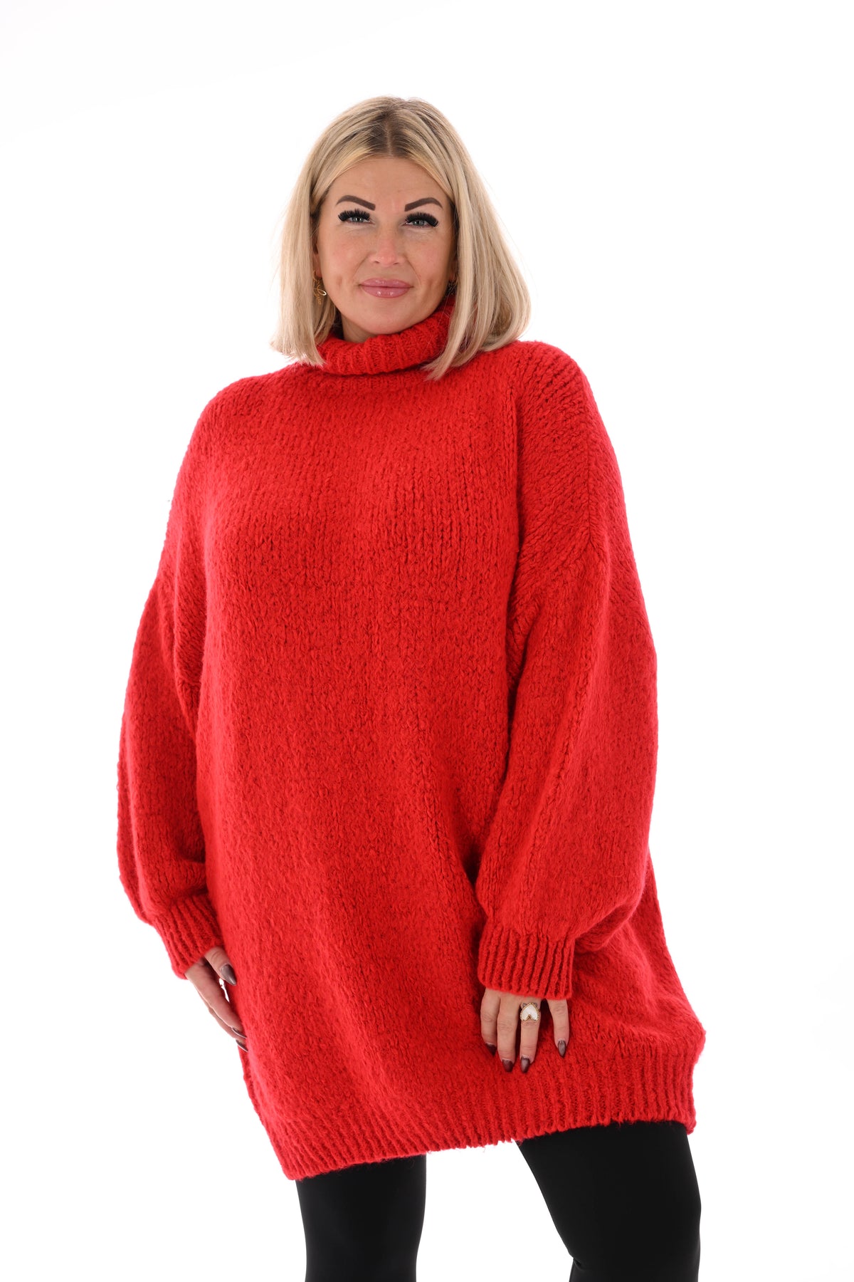 Tuniek grof gebreid met col rood