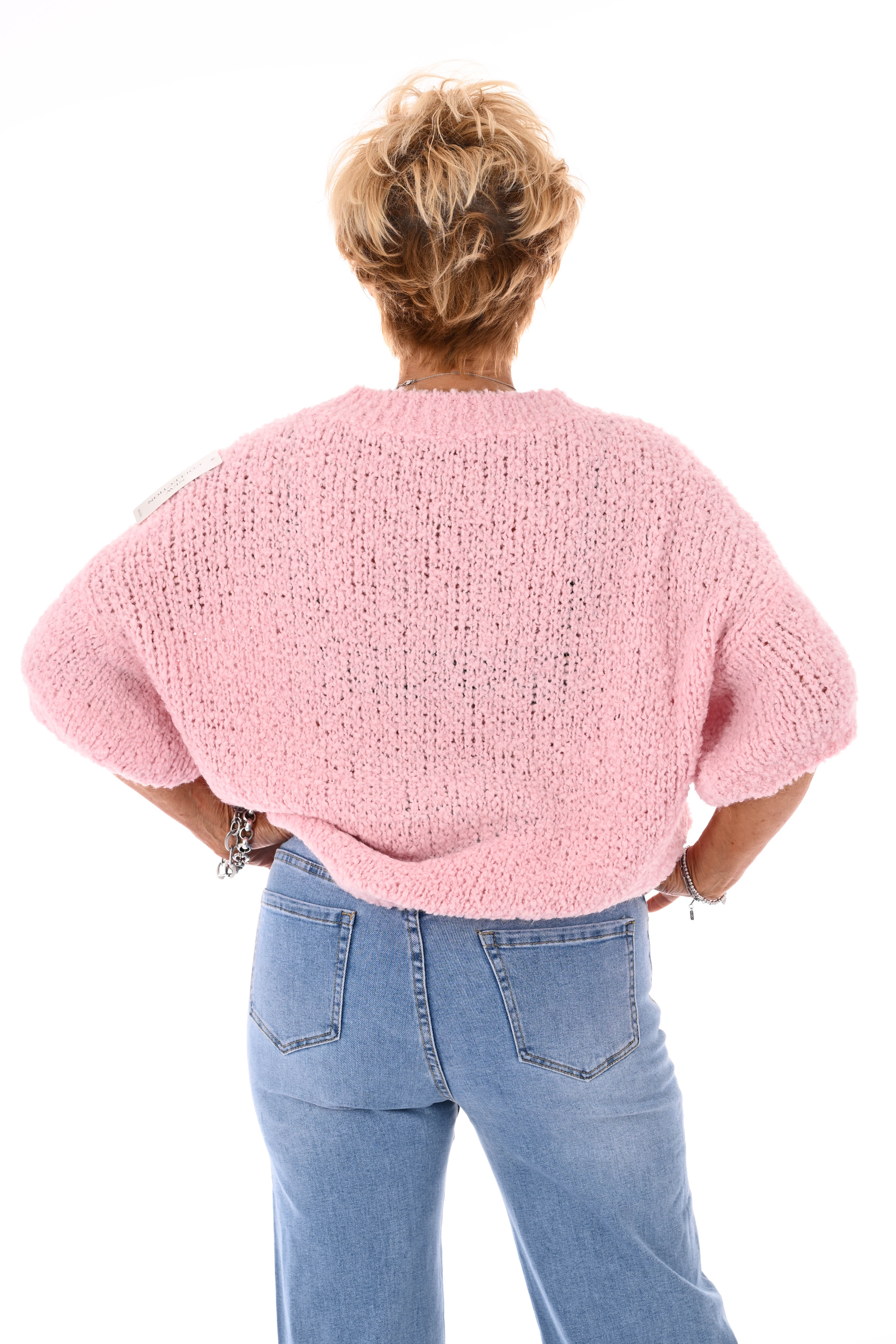 Boucle trui korte mouwen lichtroze