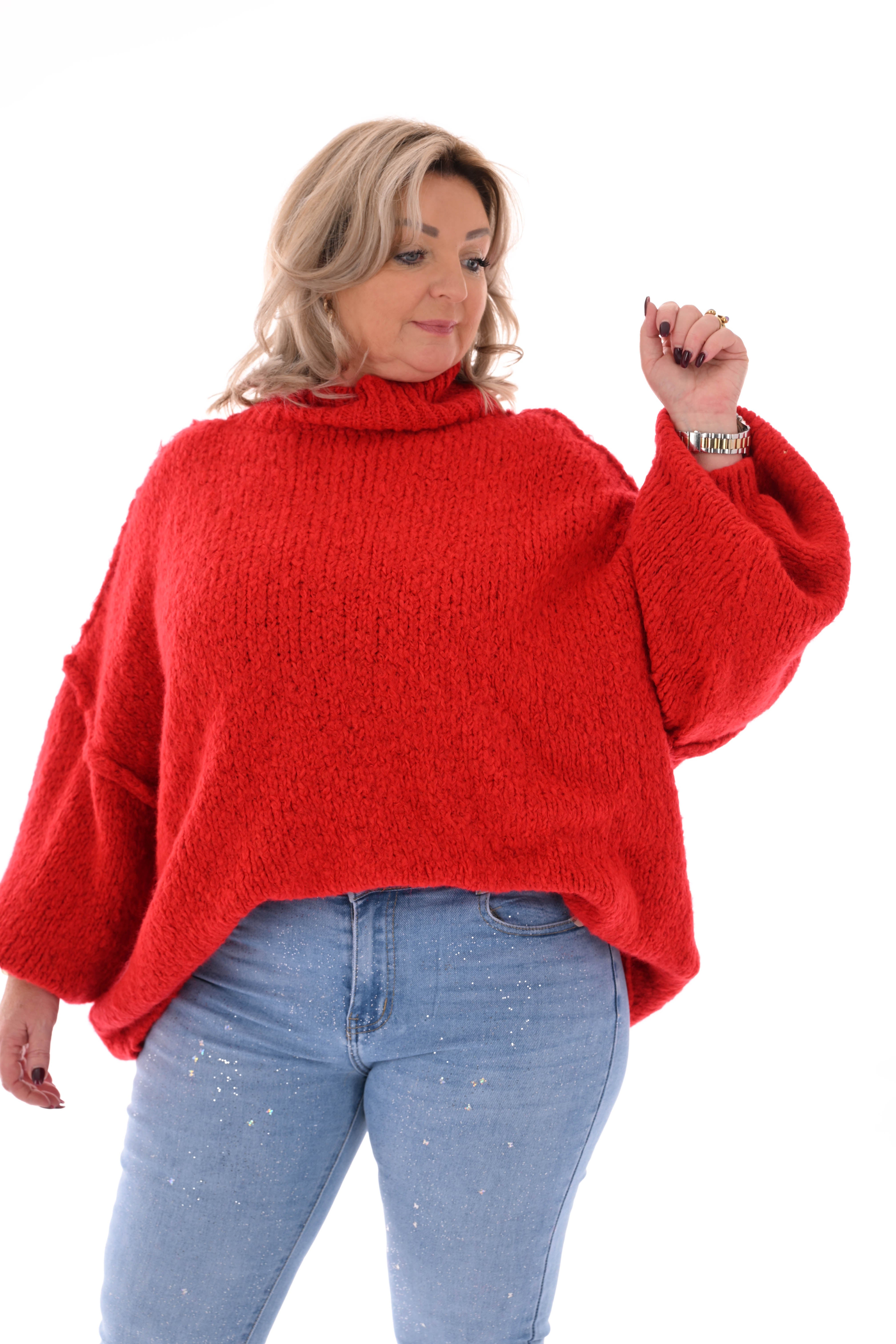 Grof gebreide turtle neck trui rood