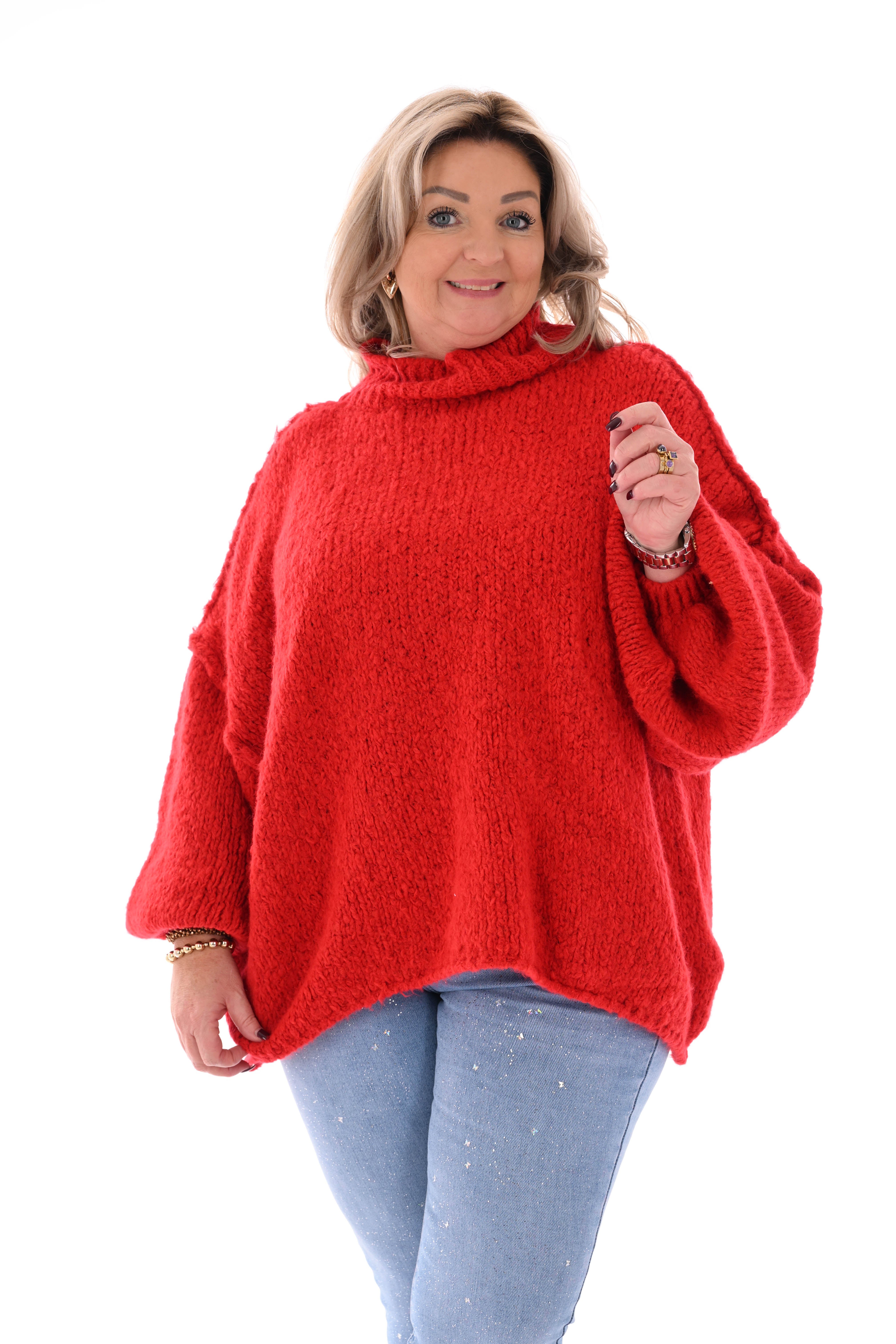 Grof gebreide turtle neck trui rood