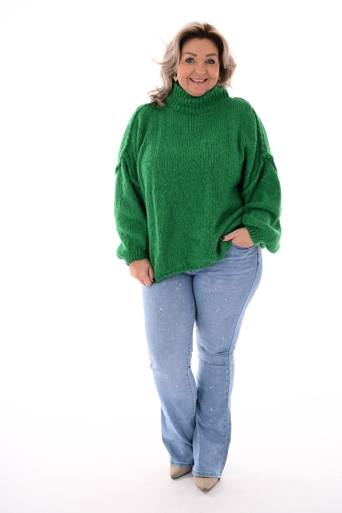 Grof gebreide turtle neck trui groen