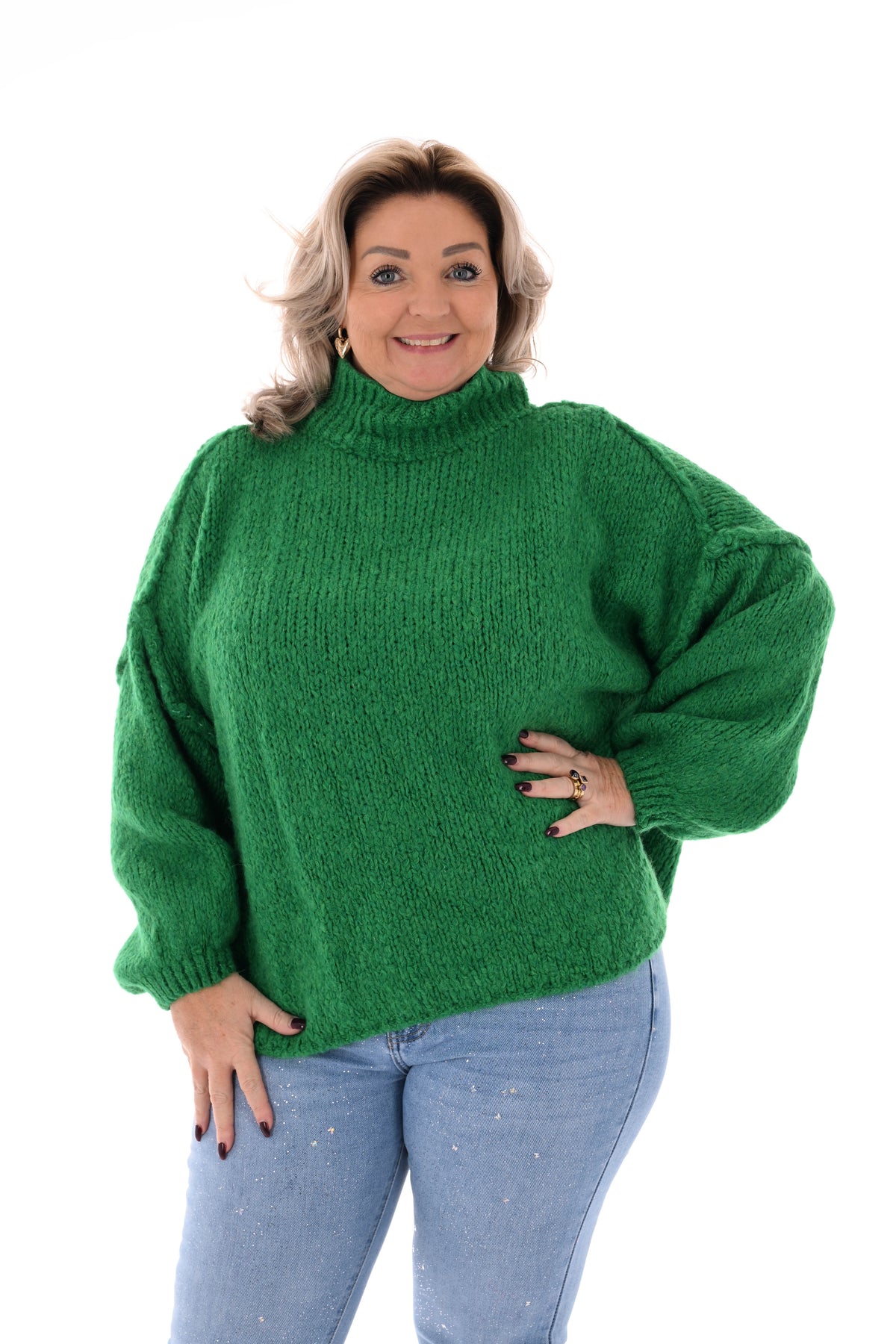 Grof gebreide turtle neck trui groen