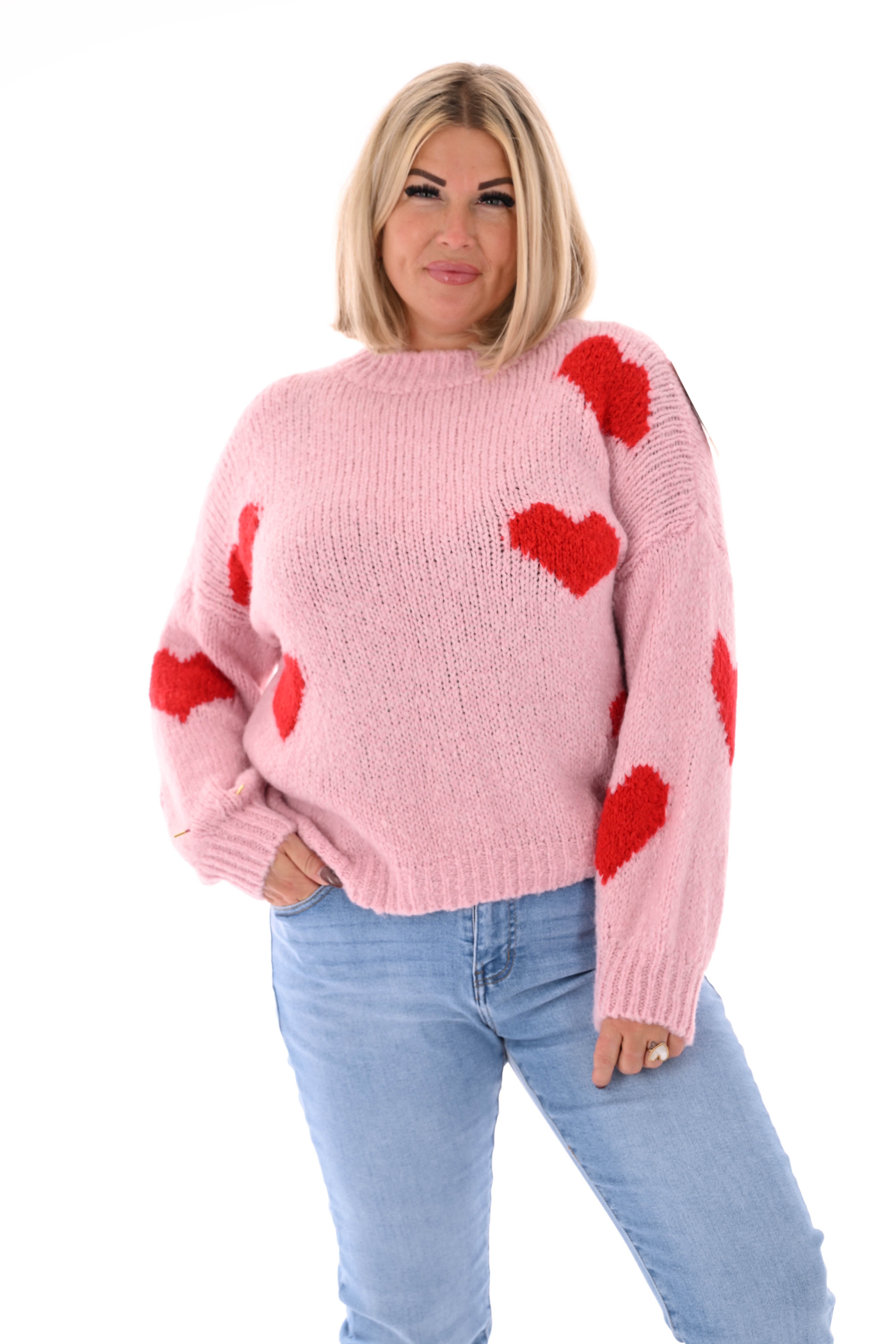 Gebreide trui hartjes lichtroze