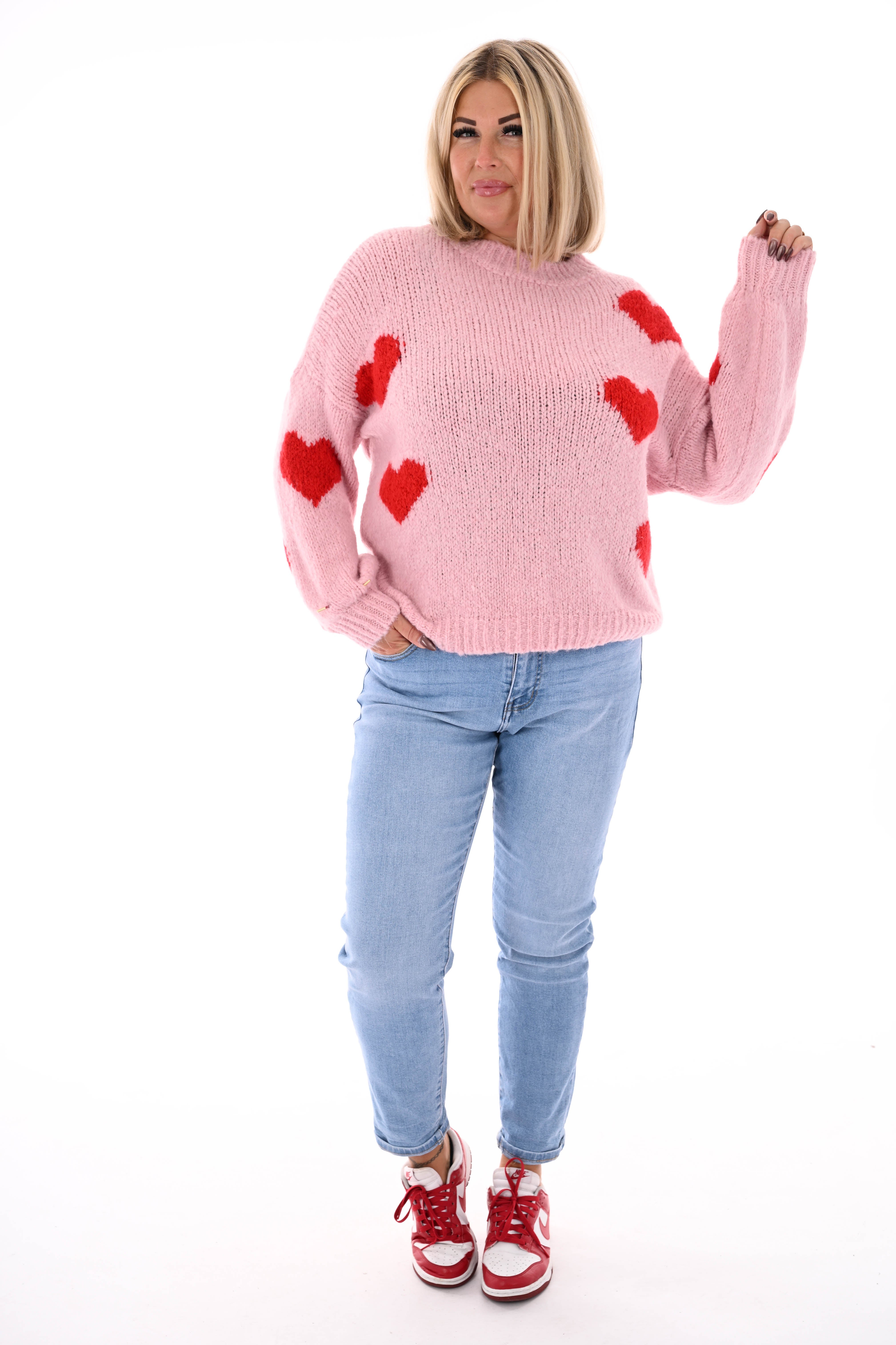 Gebreide trui hartjes lichtroze