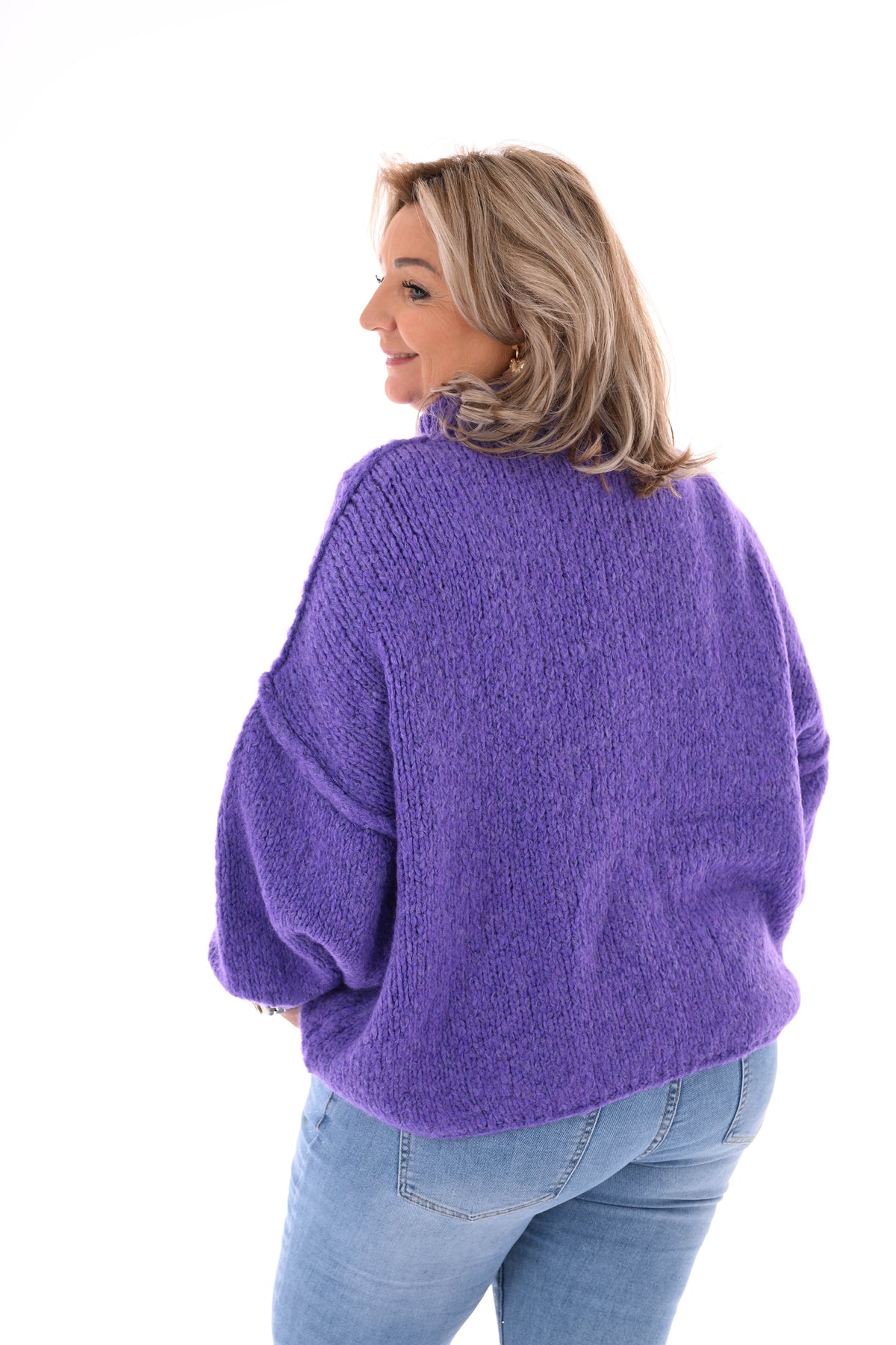 Grof gebreide turtle neck trui paars