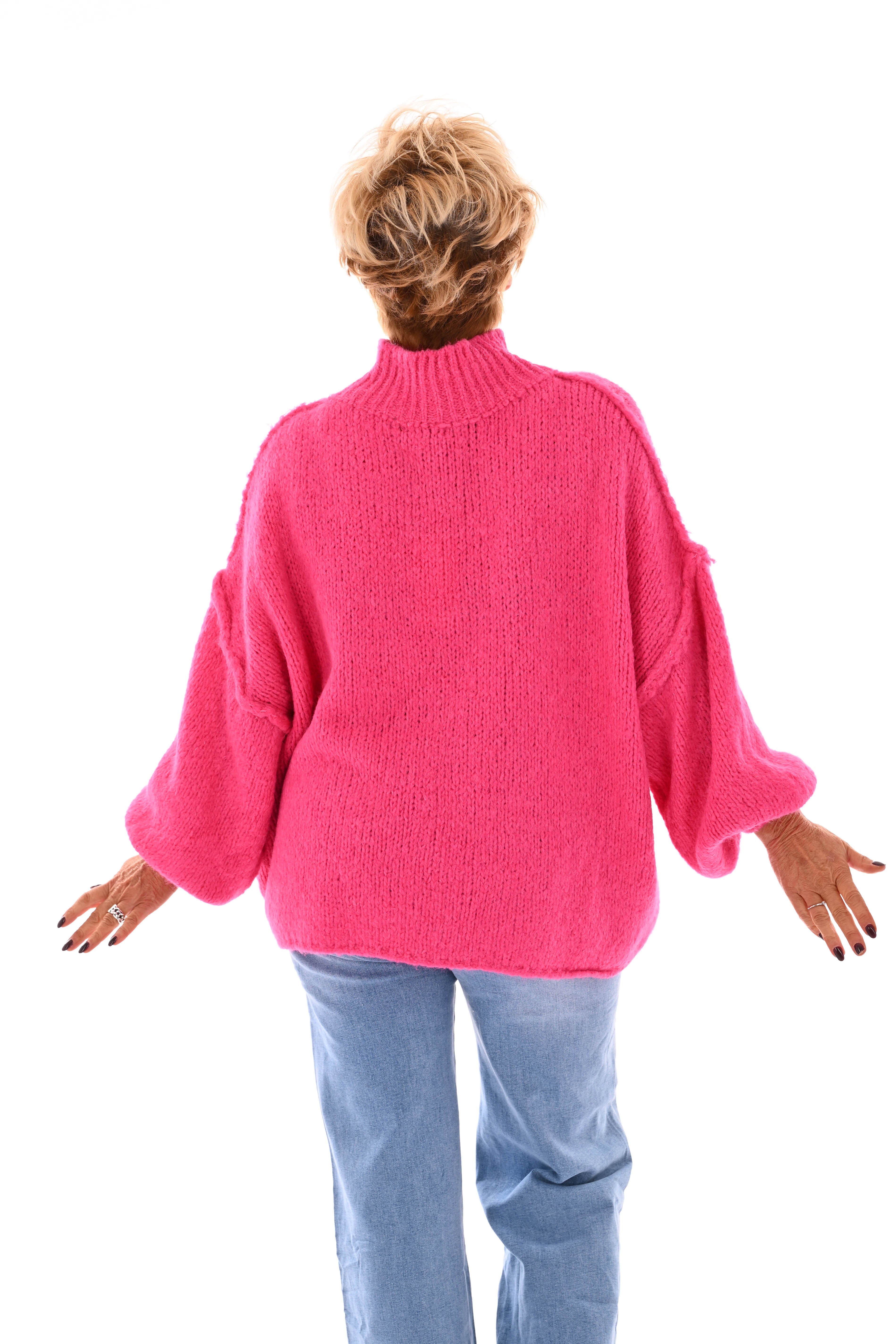 Grof gebreide turtle neck trui felroze