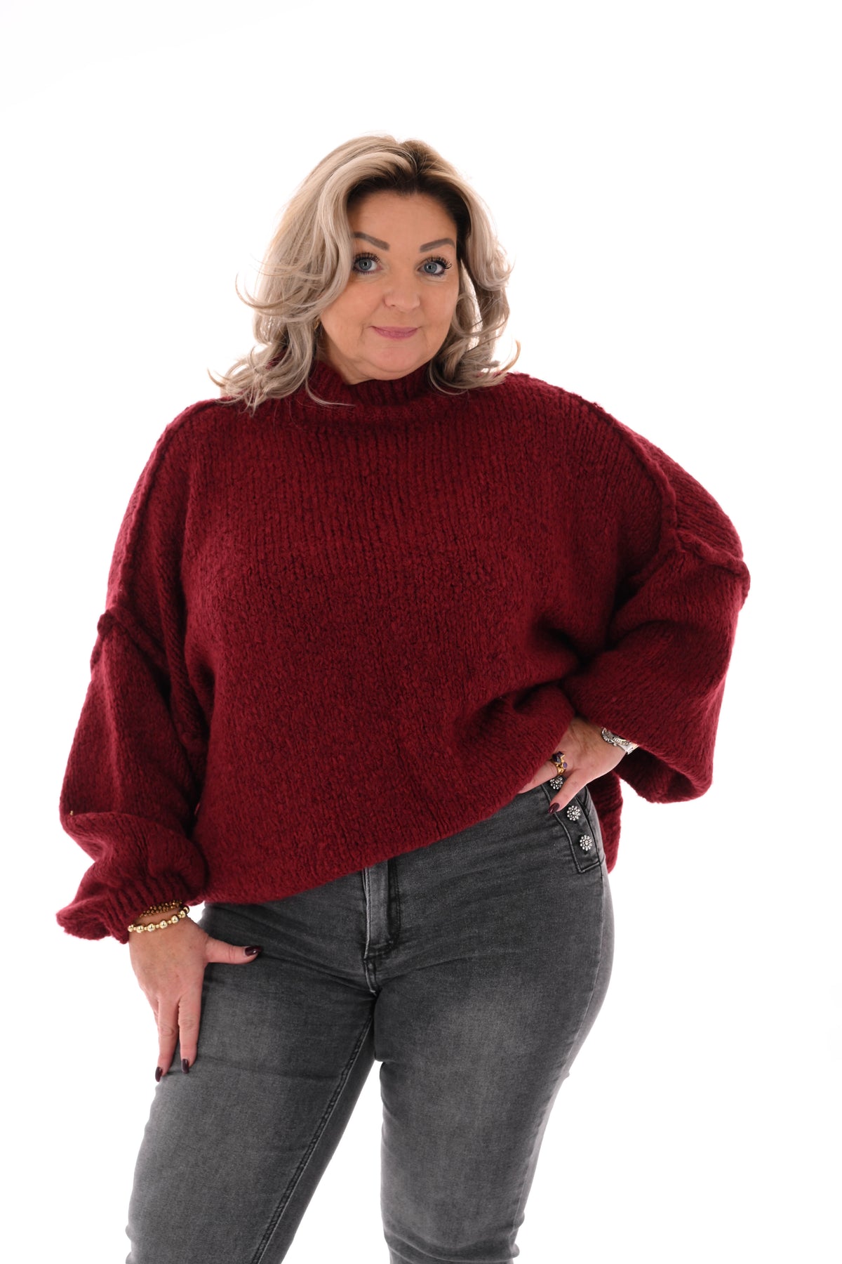 Grof gebreide turtle neck trui bordeaux
