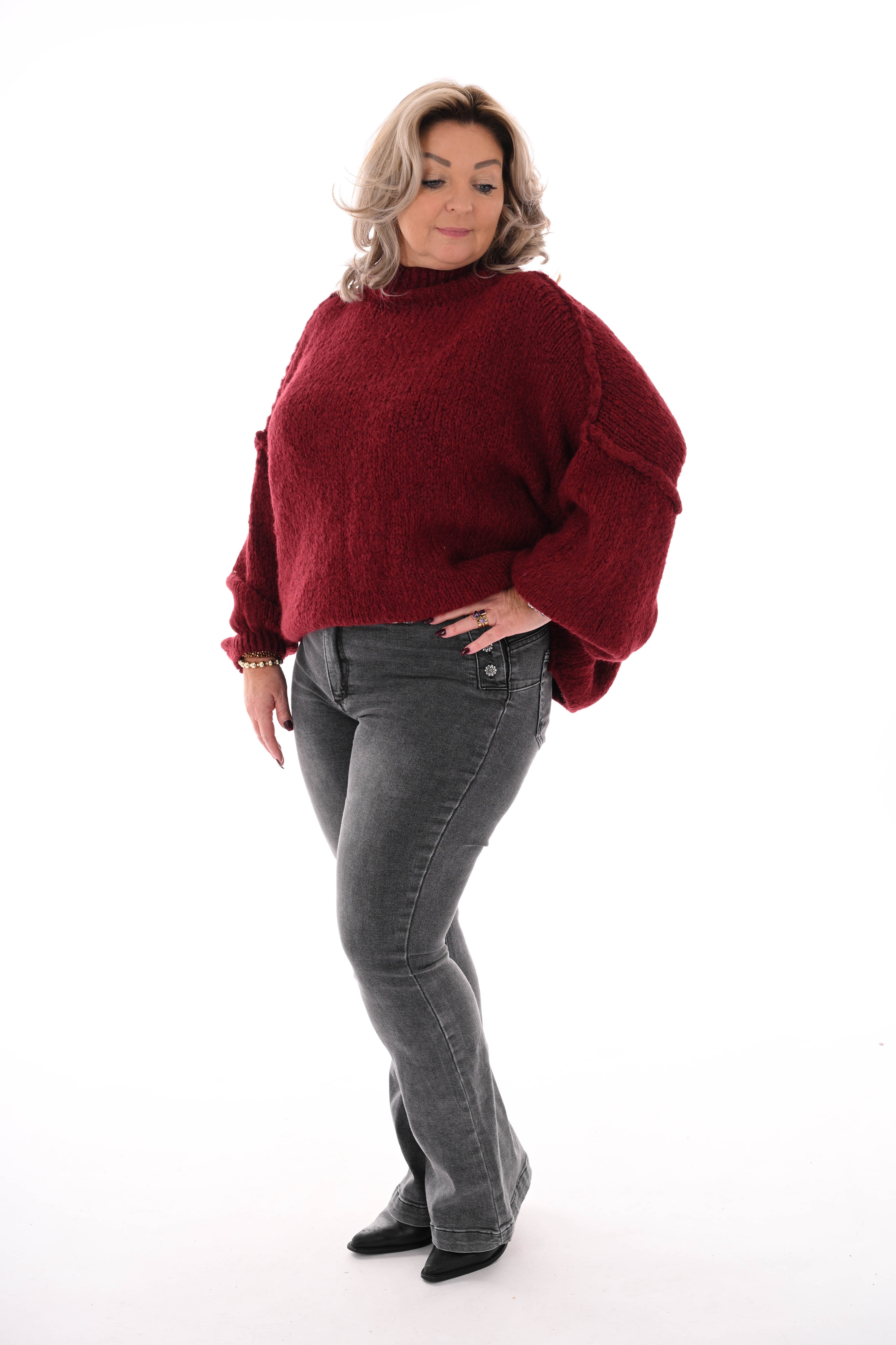 Grof gebreide turtle neck trui bordeaux