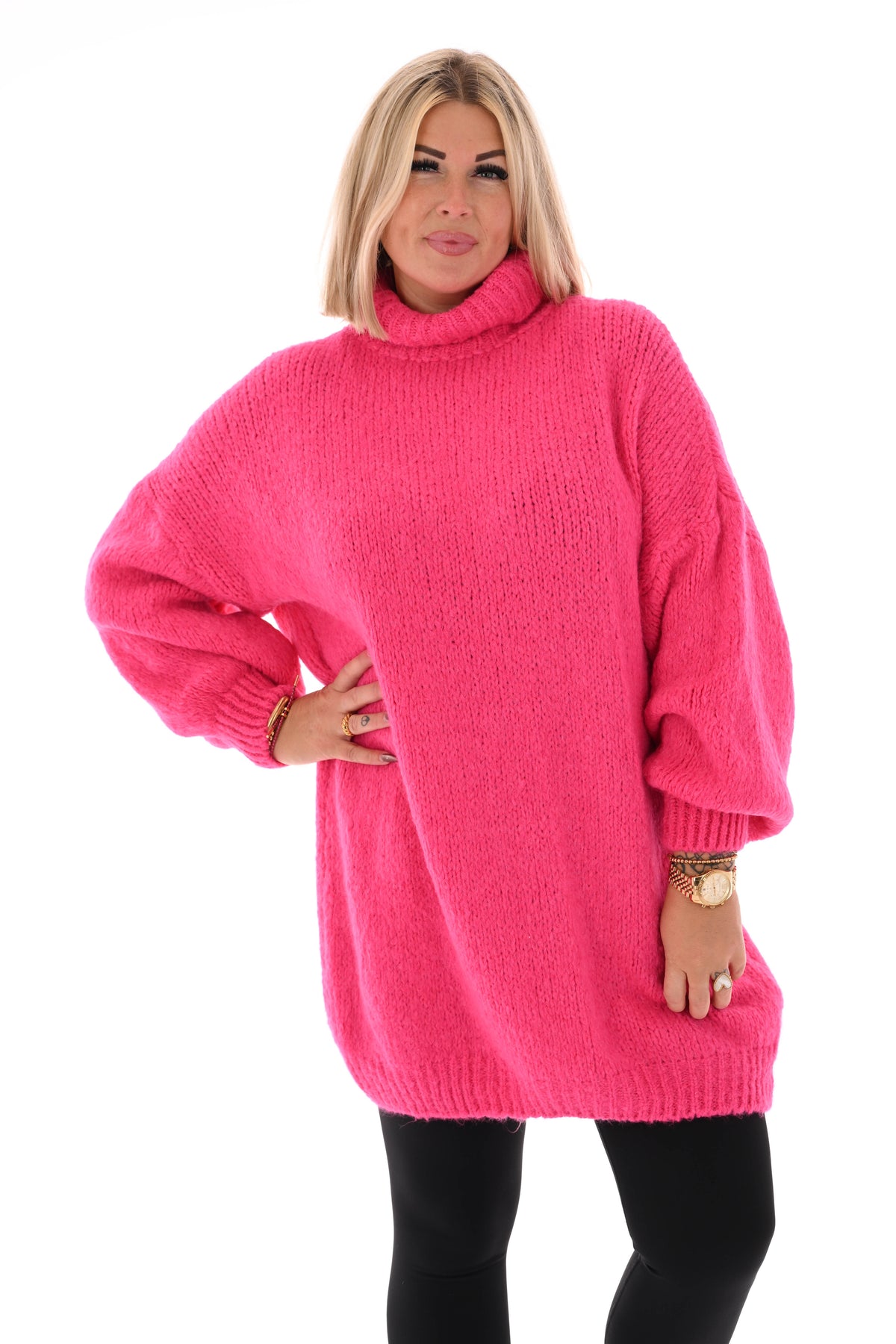 Tuniek grof gebreid met col felroze
