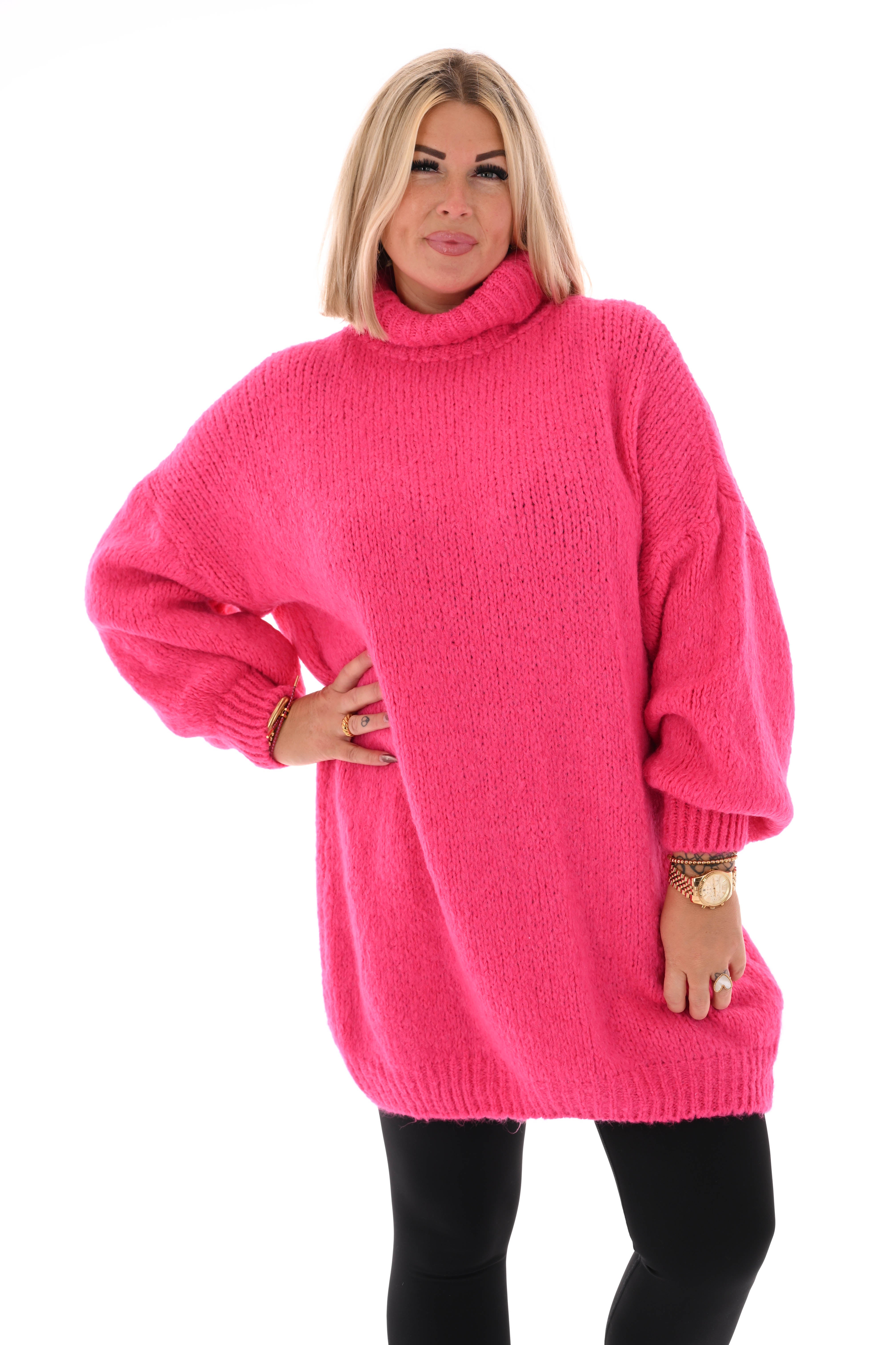 Tuniek grof gebreid met col felroze