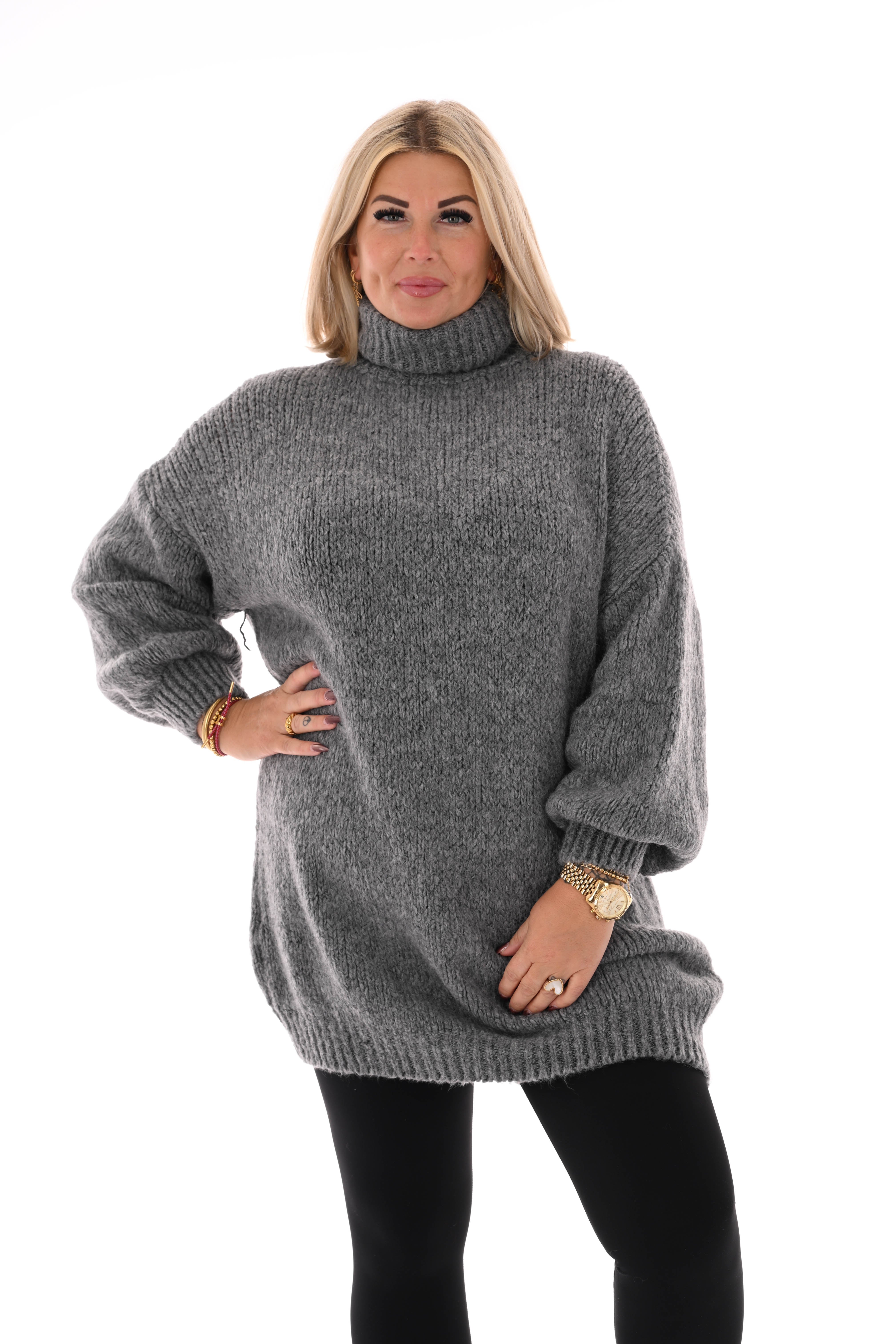 Tuniek grof gebreid met col grijs