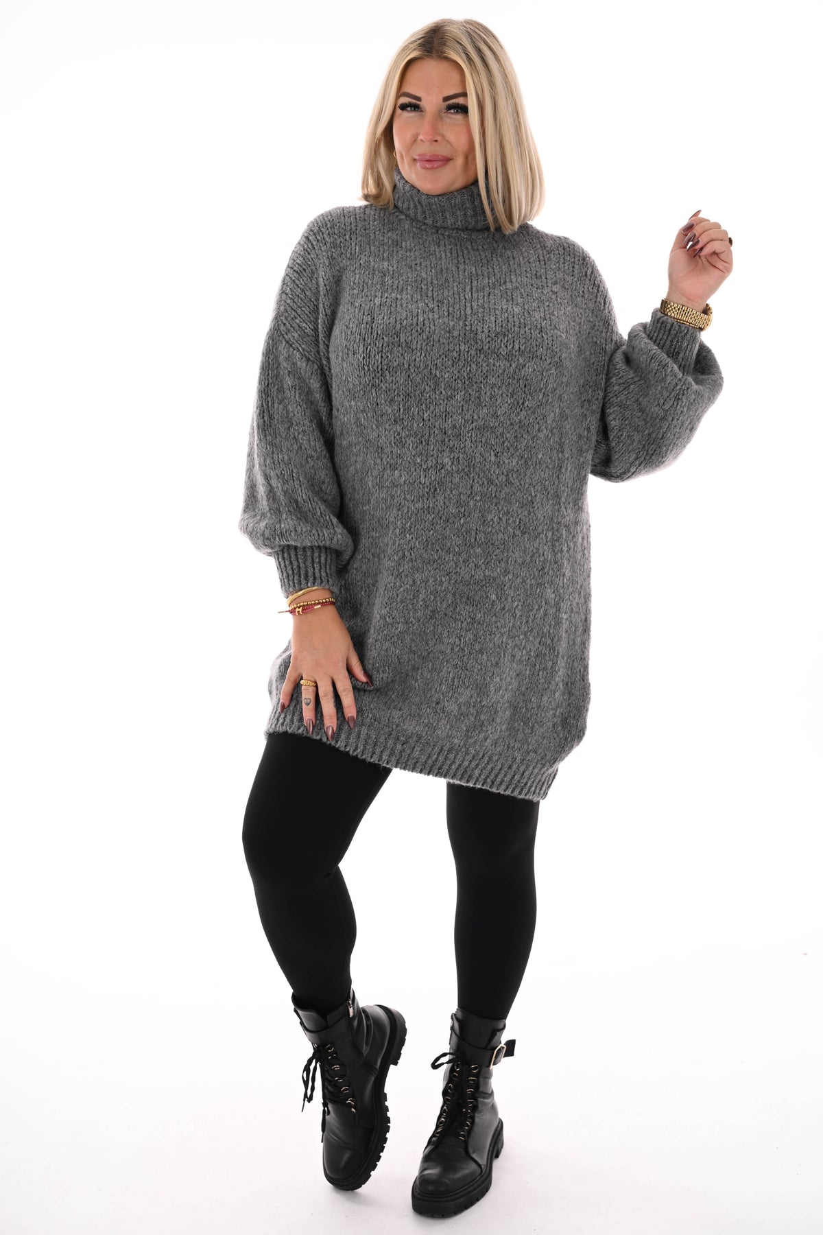 Tuniek grof gebreid met col grijs