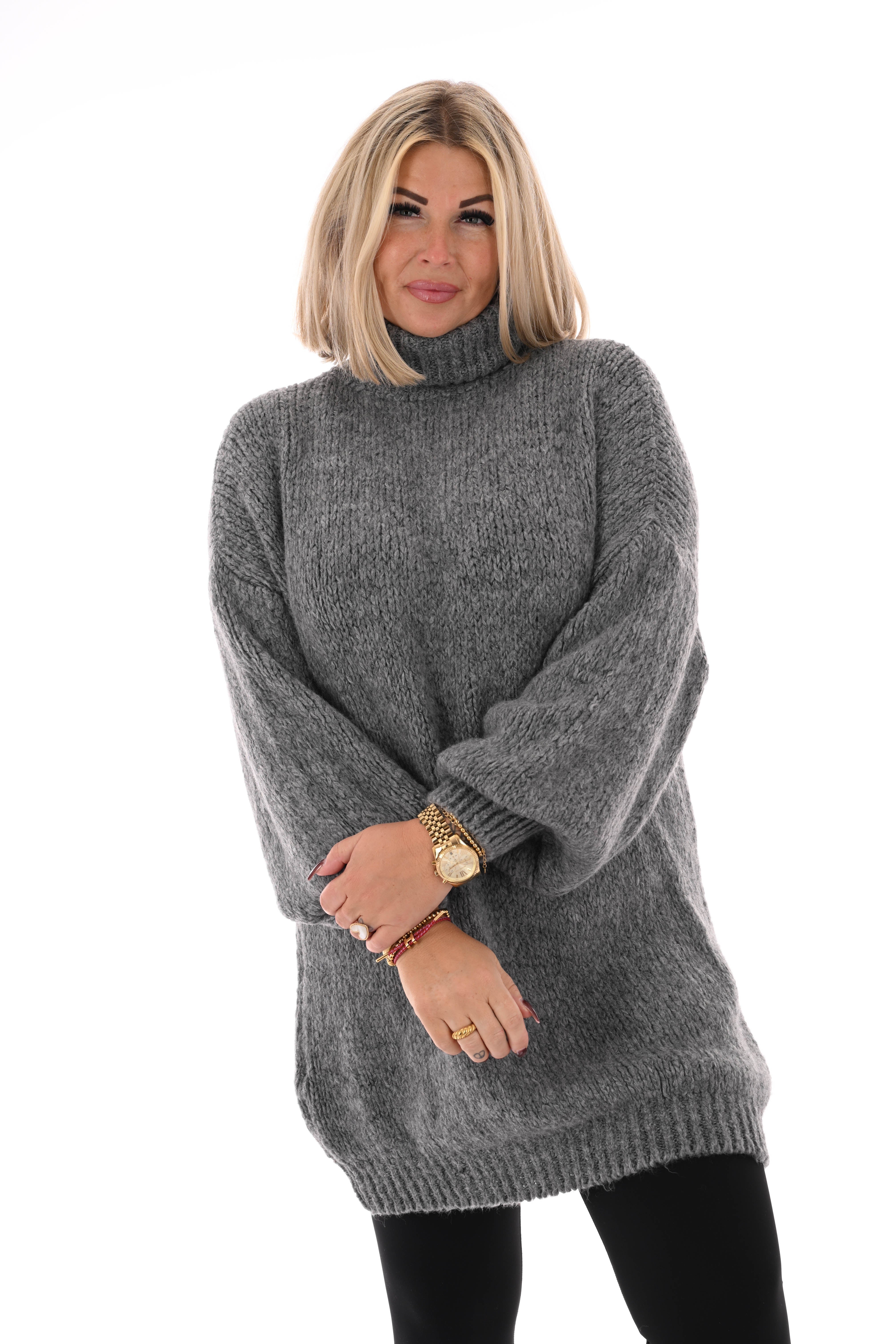 Tuniek grof gebreid met col grijs